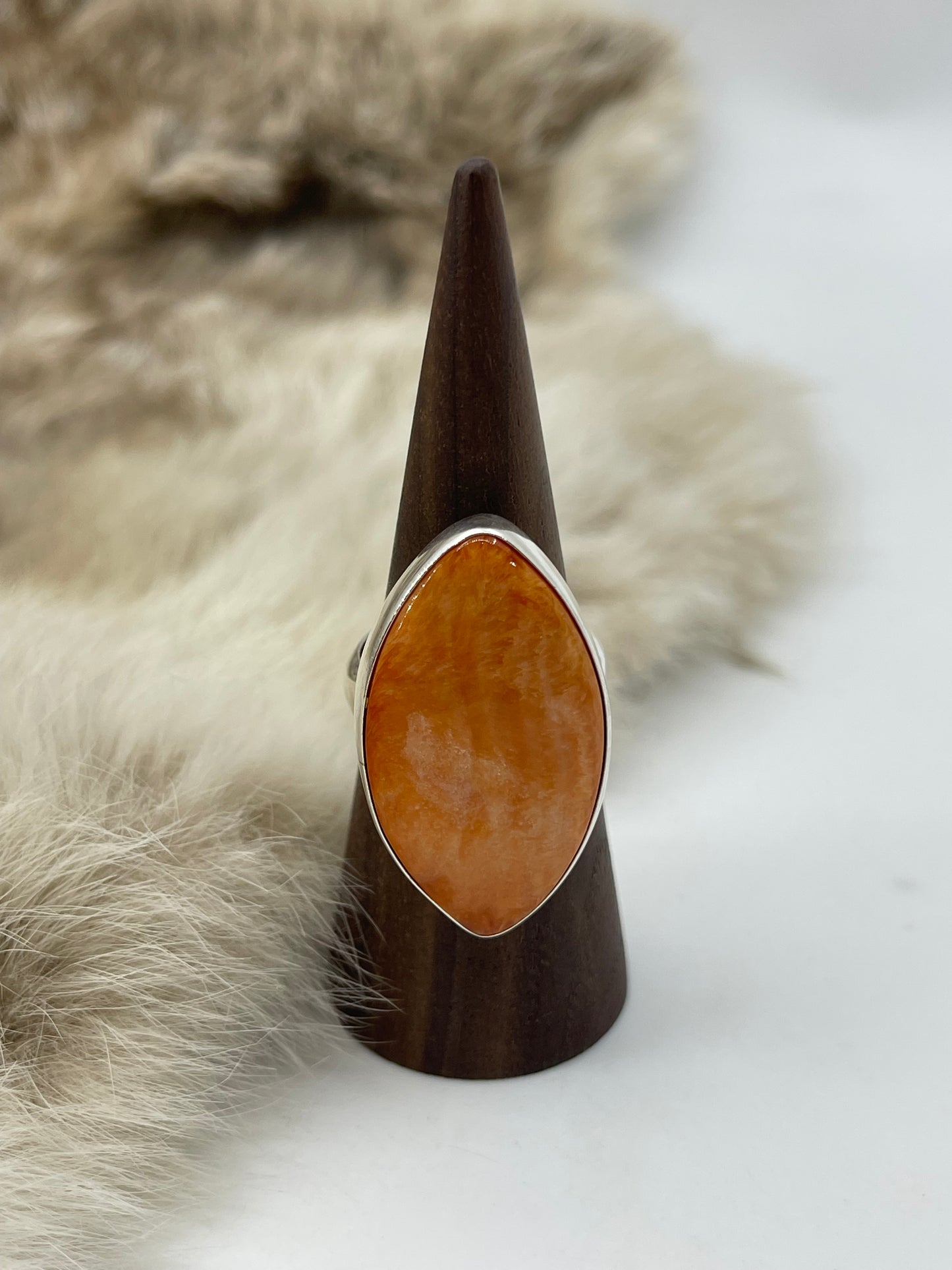 10.0 Orange Spiny Oyster Shell Ring by Lawrence Willie, Navajo