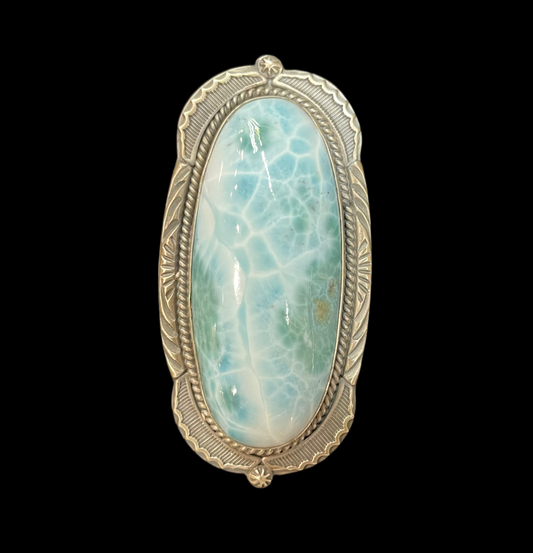 11.0 Large Oval Larimar Ring by Gilbert Platero, Navajo