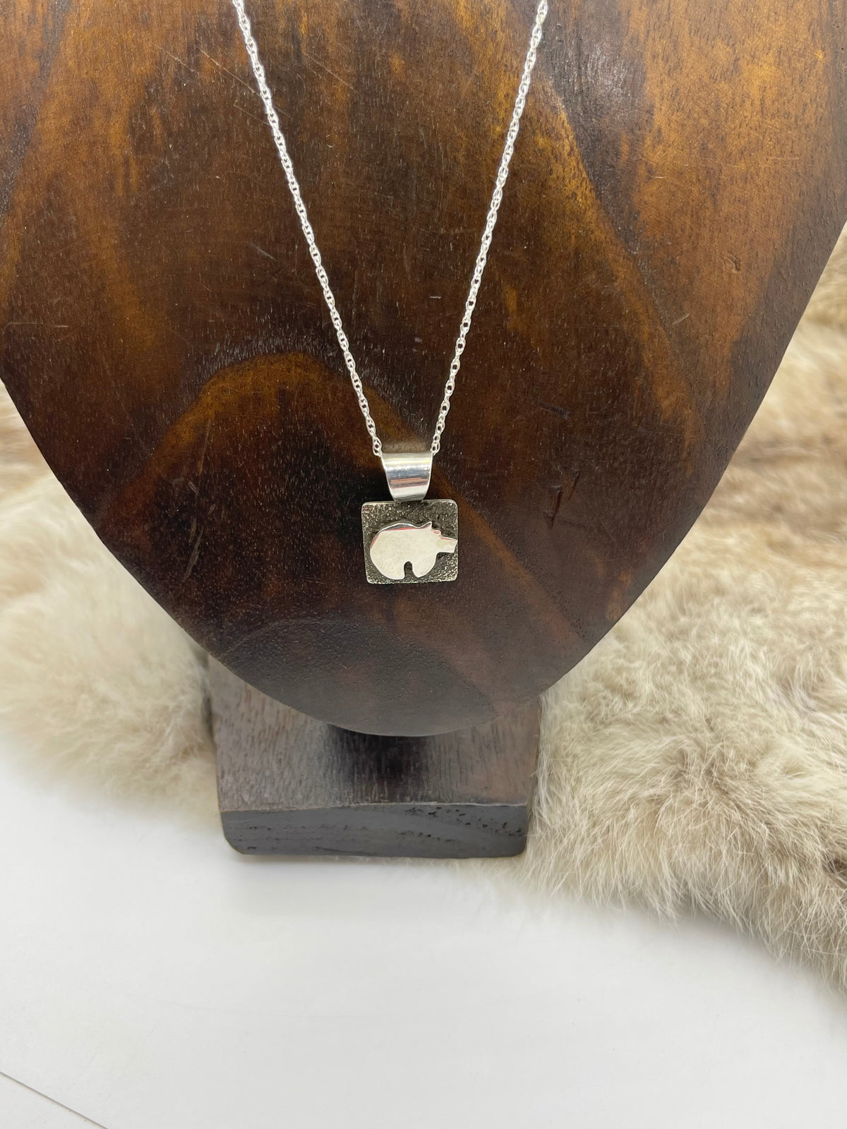 18” Necklace with Mini Bear Petroglyoph Pendant by Alex Sanchez, Navajo