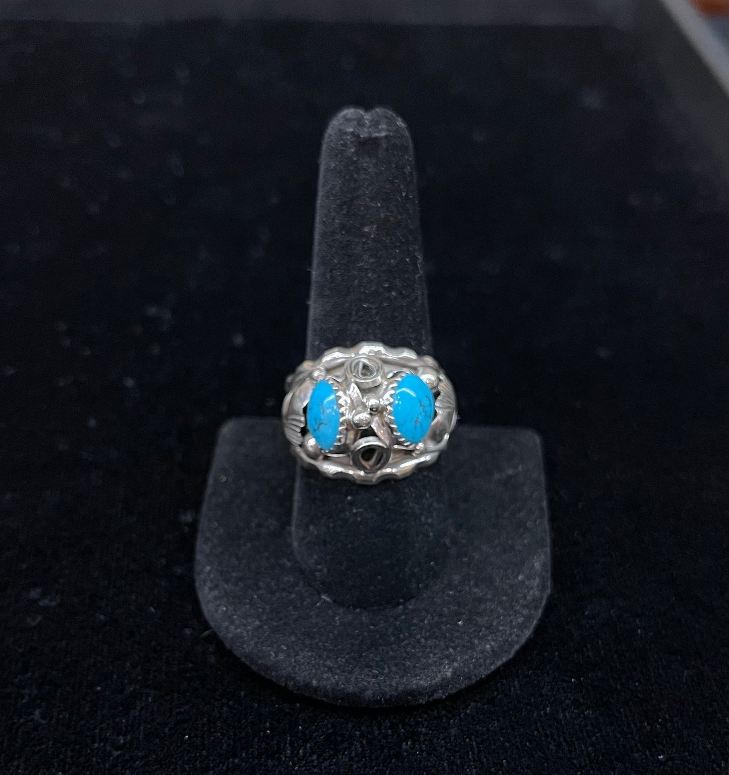 2 Stone Sleeping Beauty Turquoise Ring by Max Calliditto, Navajo