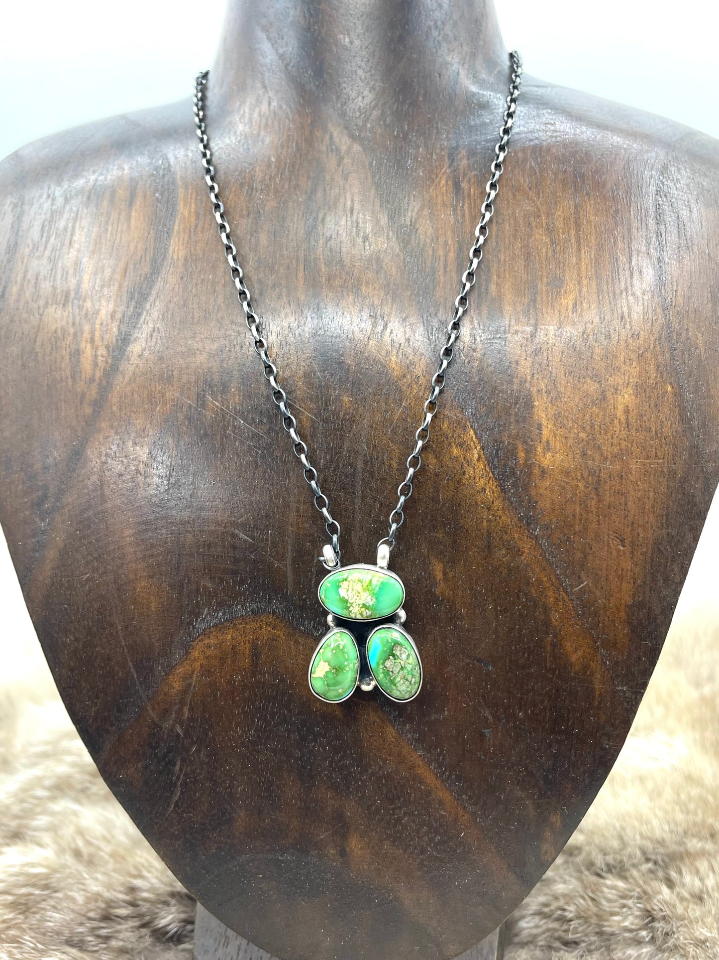 16" 3 Stone Sonoran Gold Turquoise Cluster Necklace