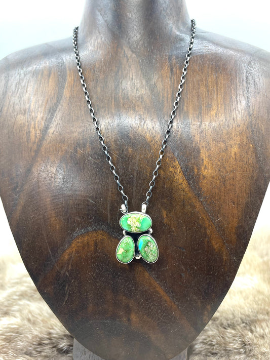 16" 3 Stone Sonoran Gold Turquoise Cluster Necklace