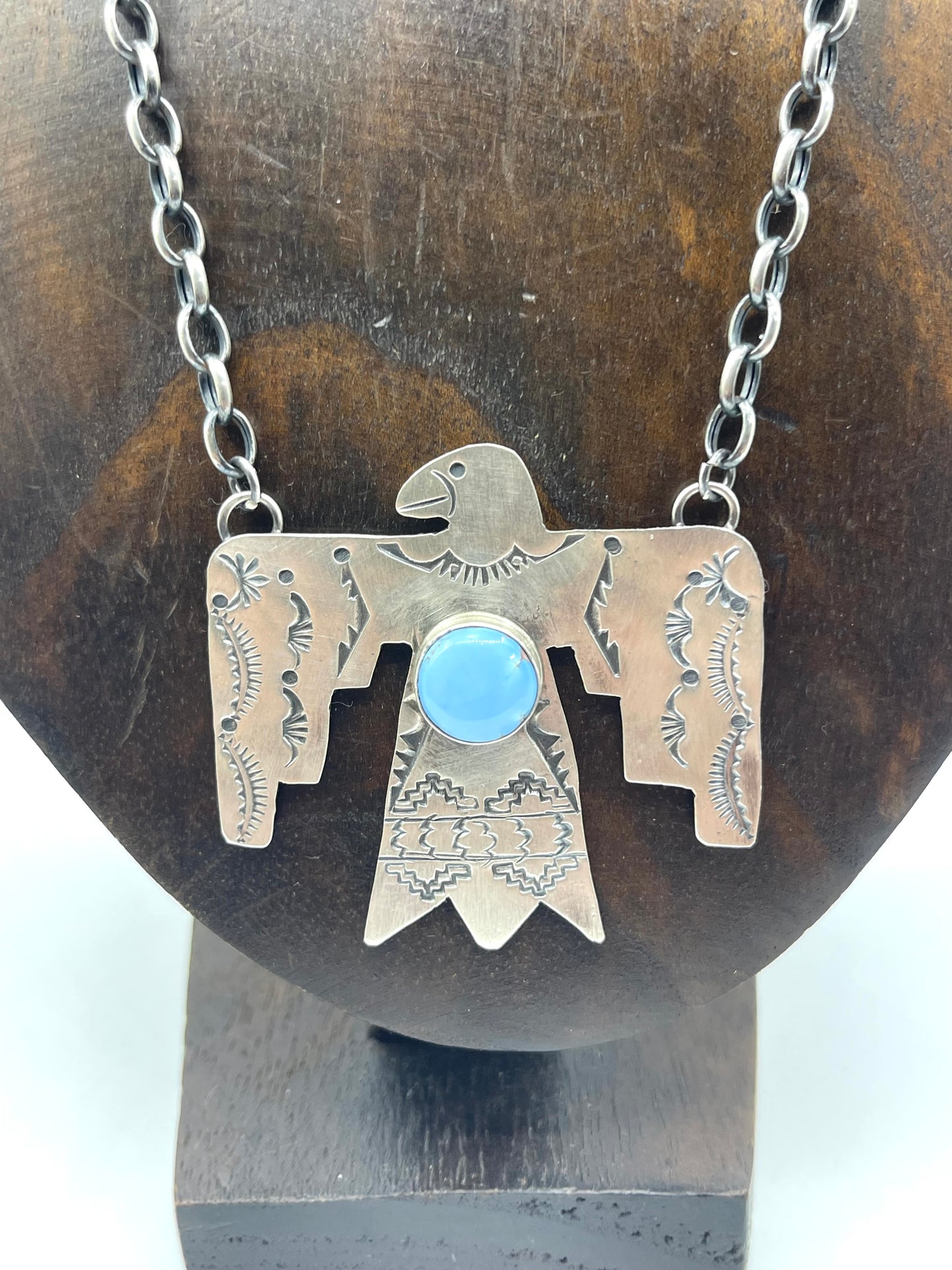 19" Golden Hills Turquoise Thunderbird Necklace by Rick Enriquez, Navajo