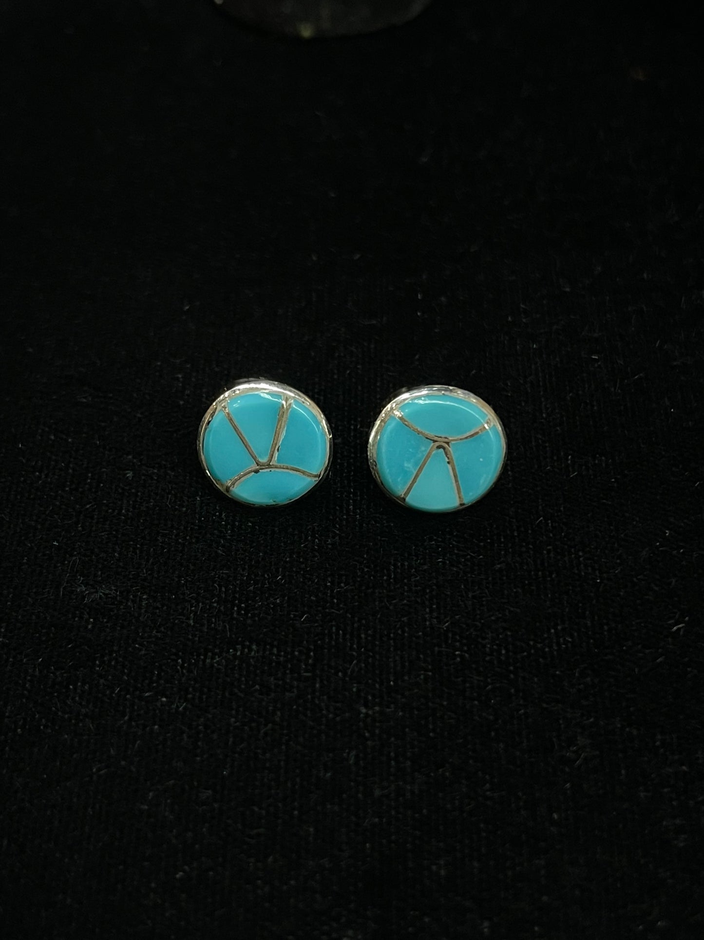 Turquoise Fish Scale Inlay Post Earrings by Delorna Lahi, Zuni