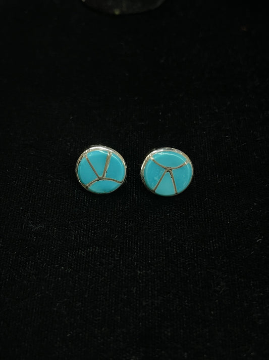 Turquoise Fish Scale Inlay Post Earrings by Delorna Lahi, Zuni