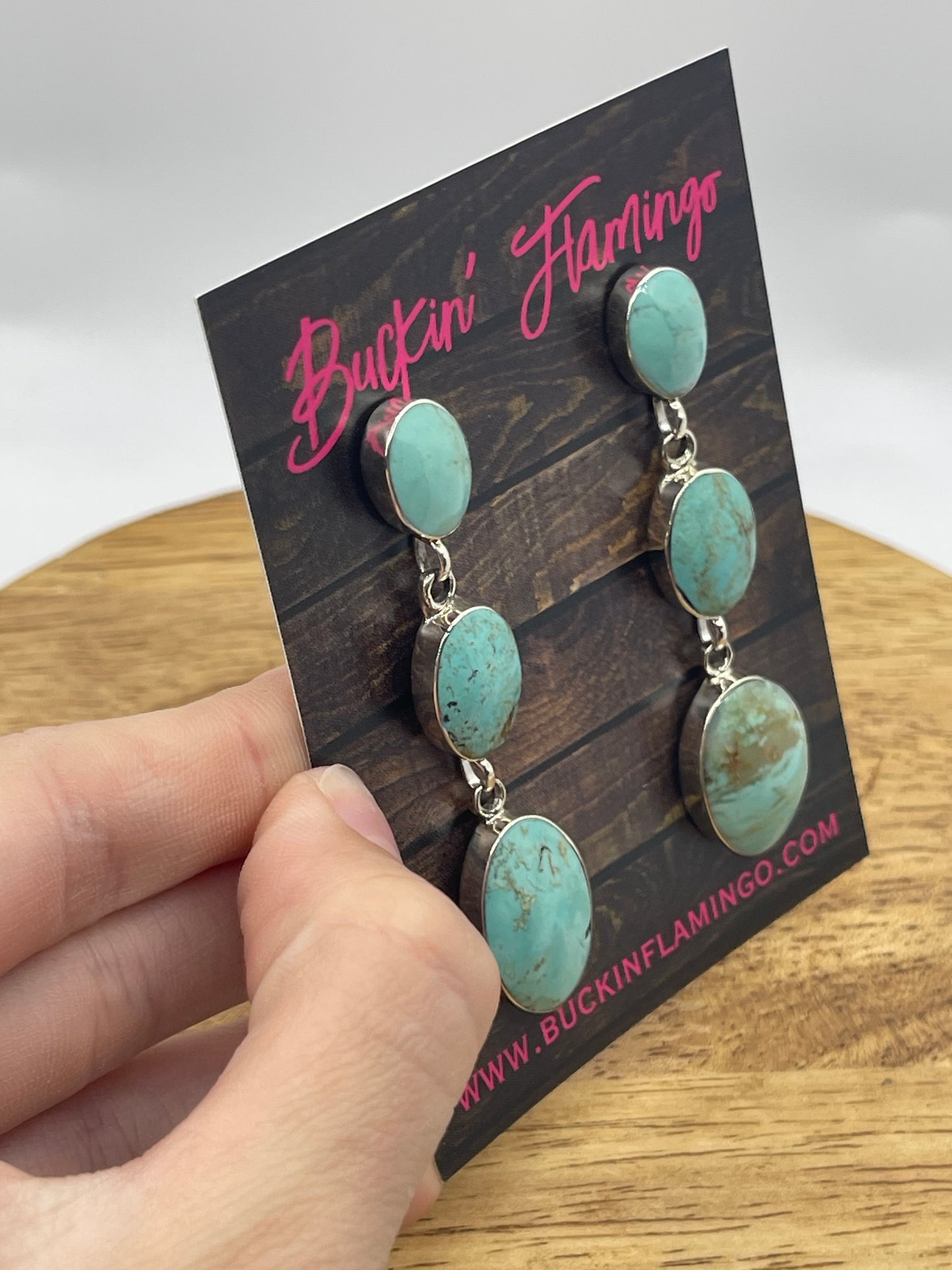 3 Stone Turquoise Post earrings by Irvin Tsosie, Navajo