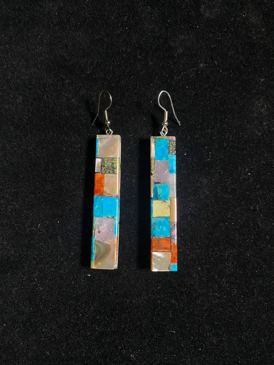 Paper Thin Lapidary Long Rectangle Dangle Earrings by Charles Bird
