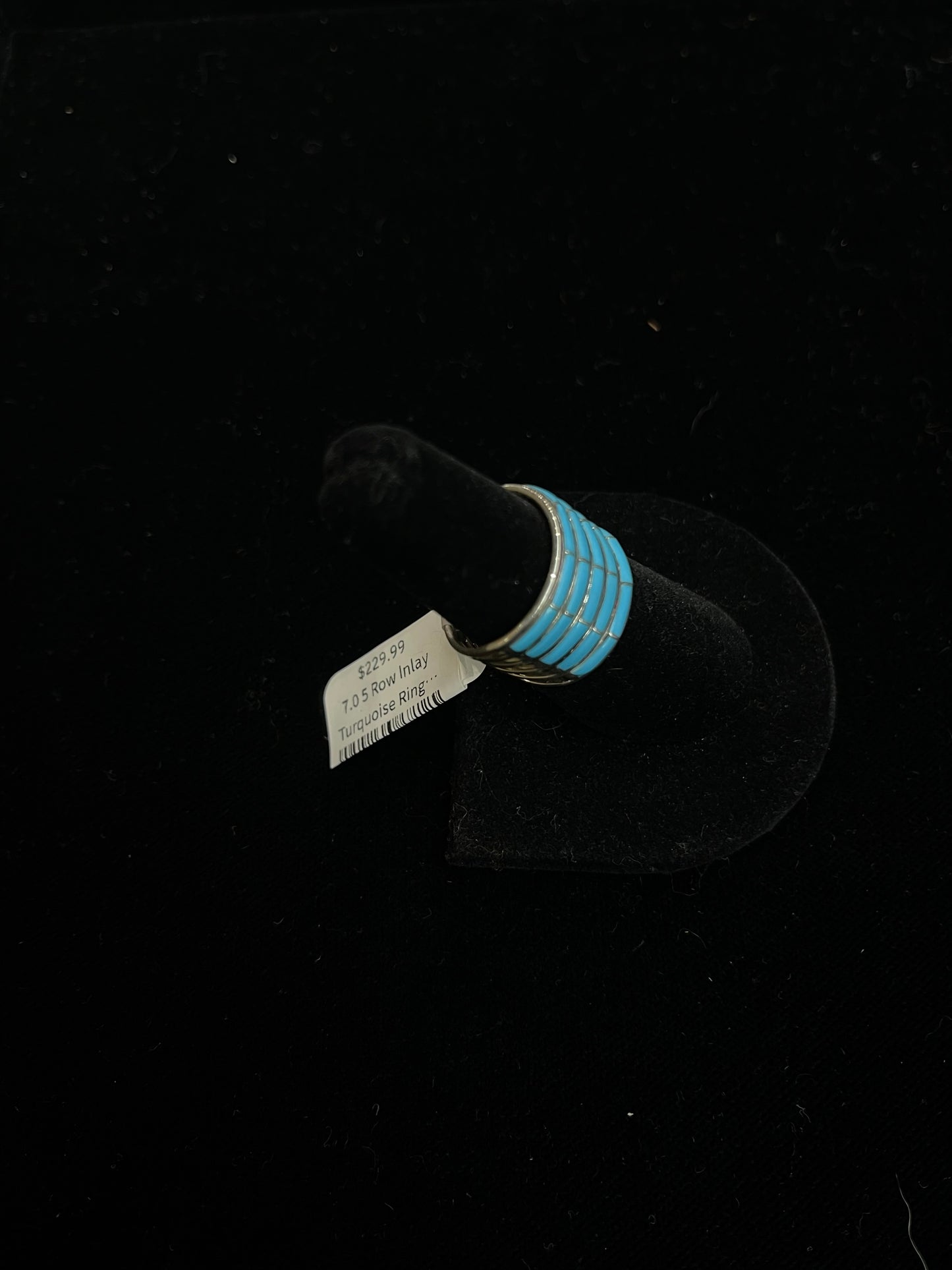 7.0 5 Row Inlay Turquoise Ring by Jamie Johnson, Zuni
