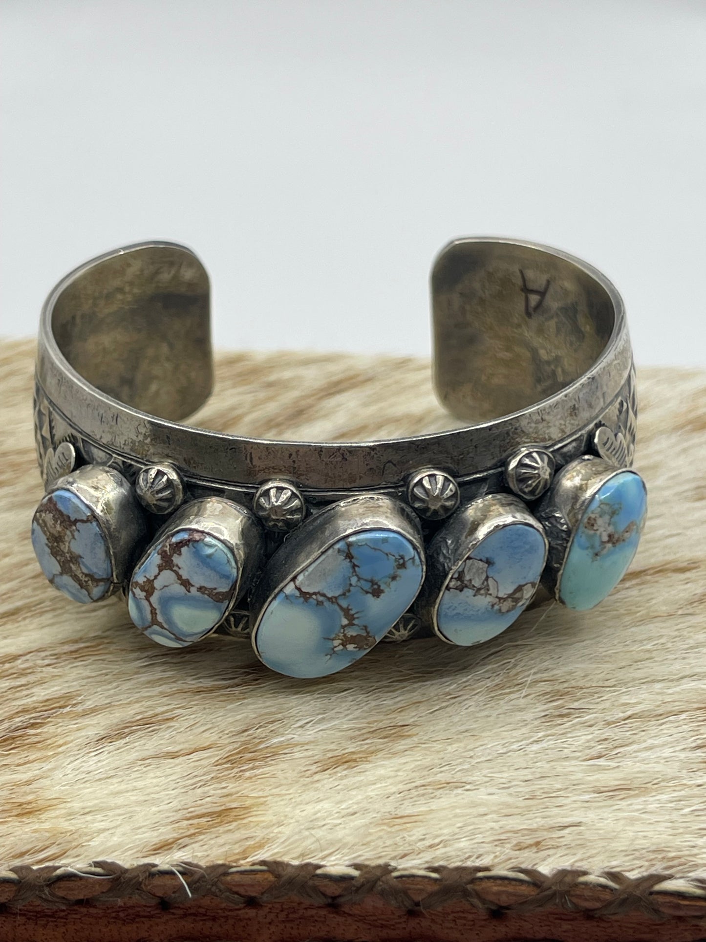 6 1/2"-6 3/4" 5 stone Golden Hills Turquoise Cuff by Boyd Ashley, Navajo