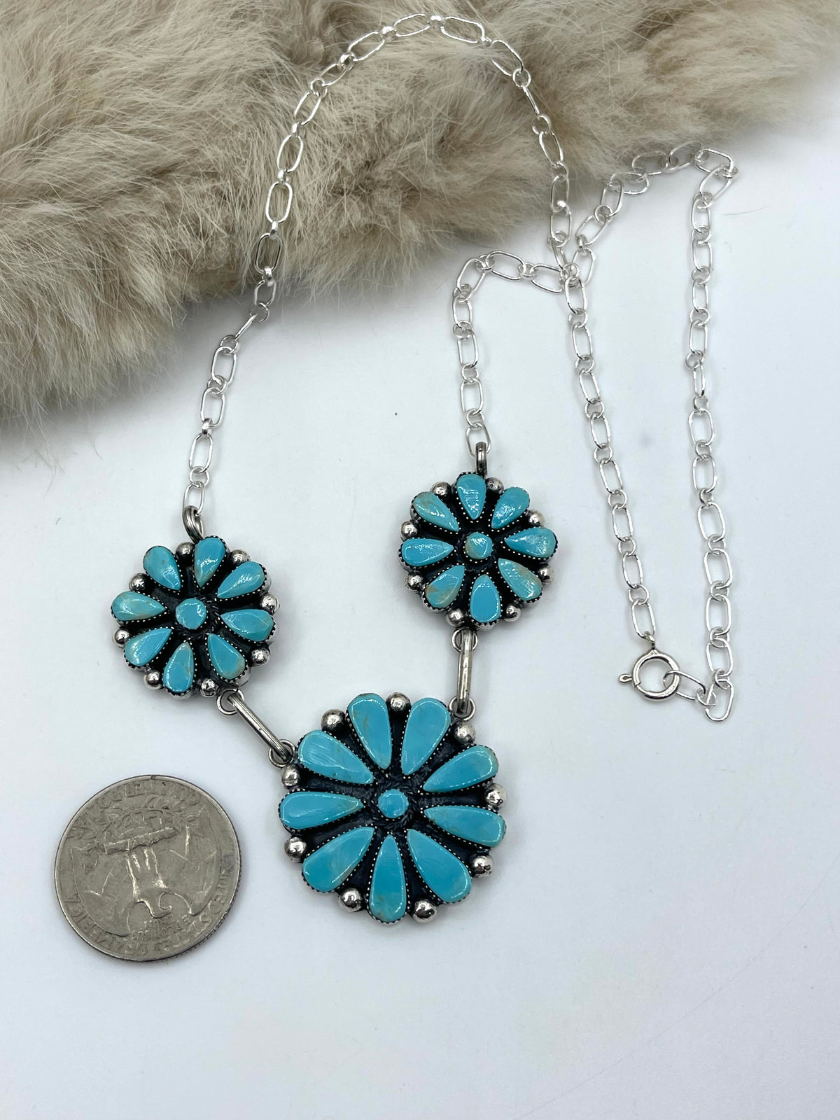 20" 3 Cluster Turquoise Necklace by Phyllis A. Smith, Navajo