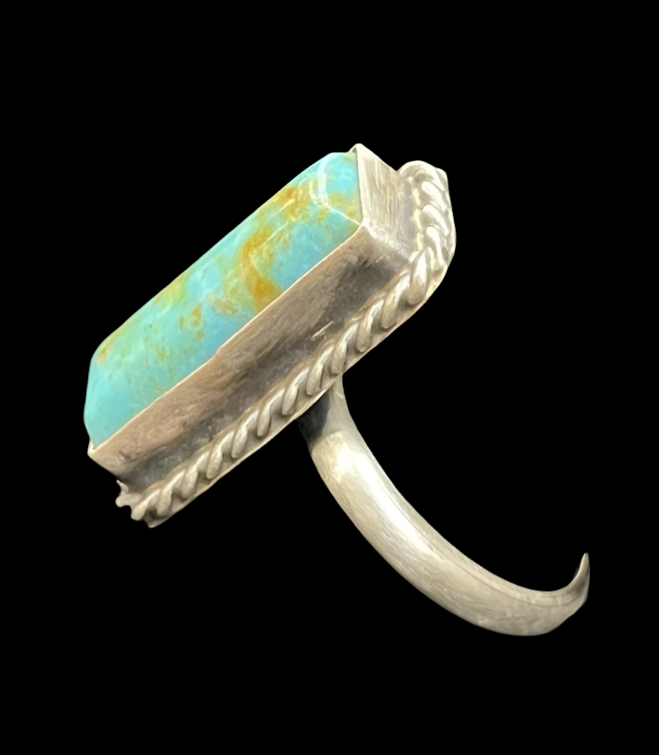 Kingman Turquoise Bar Adjustable RIng by Alvin Lee, Navajo
