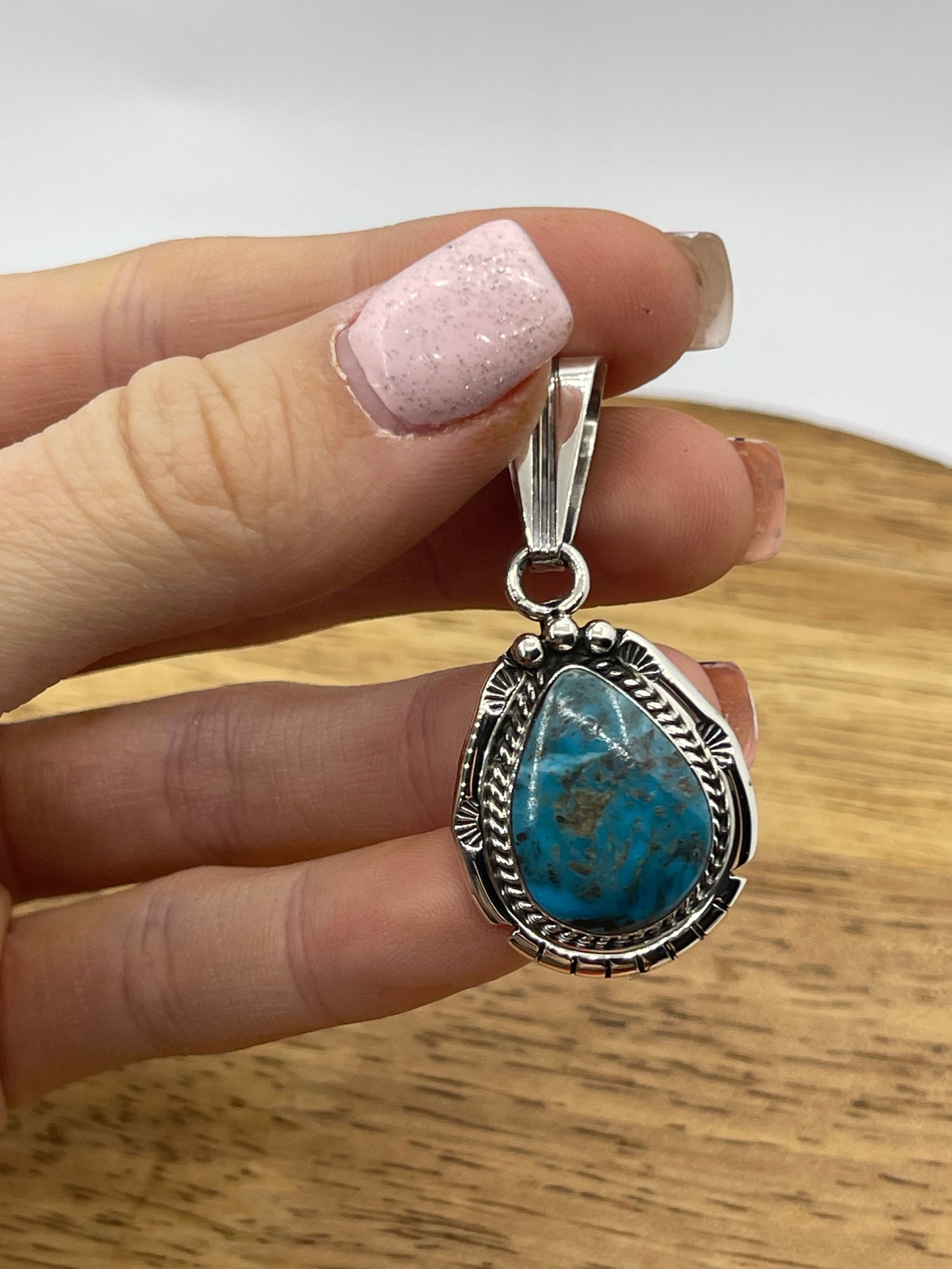Turquoise Teardrop Pendant by Samuel Yellowhair, Navajo