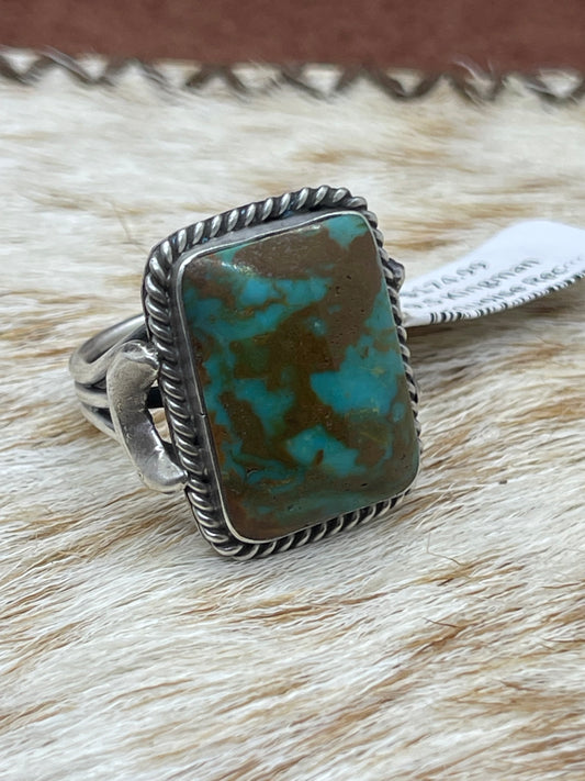 9.5 Kingman Turquoise Rectangle Ring by Gregg Yazzie, Navajo
