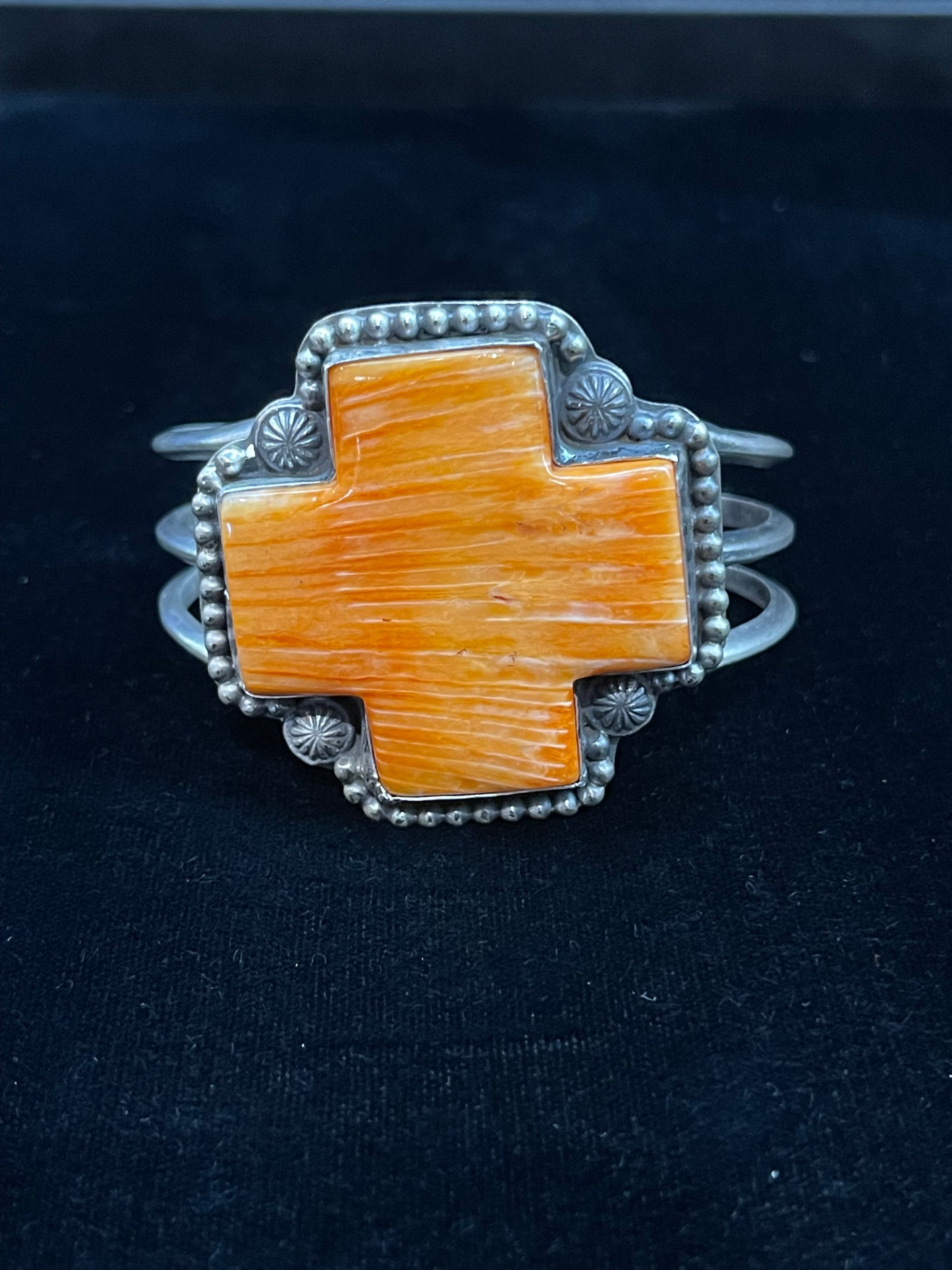6 1/2" Orange Spiny Oyster Shell Cuff by Francis L. Begay, Navajo