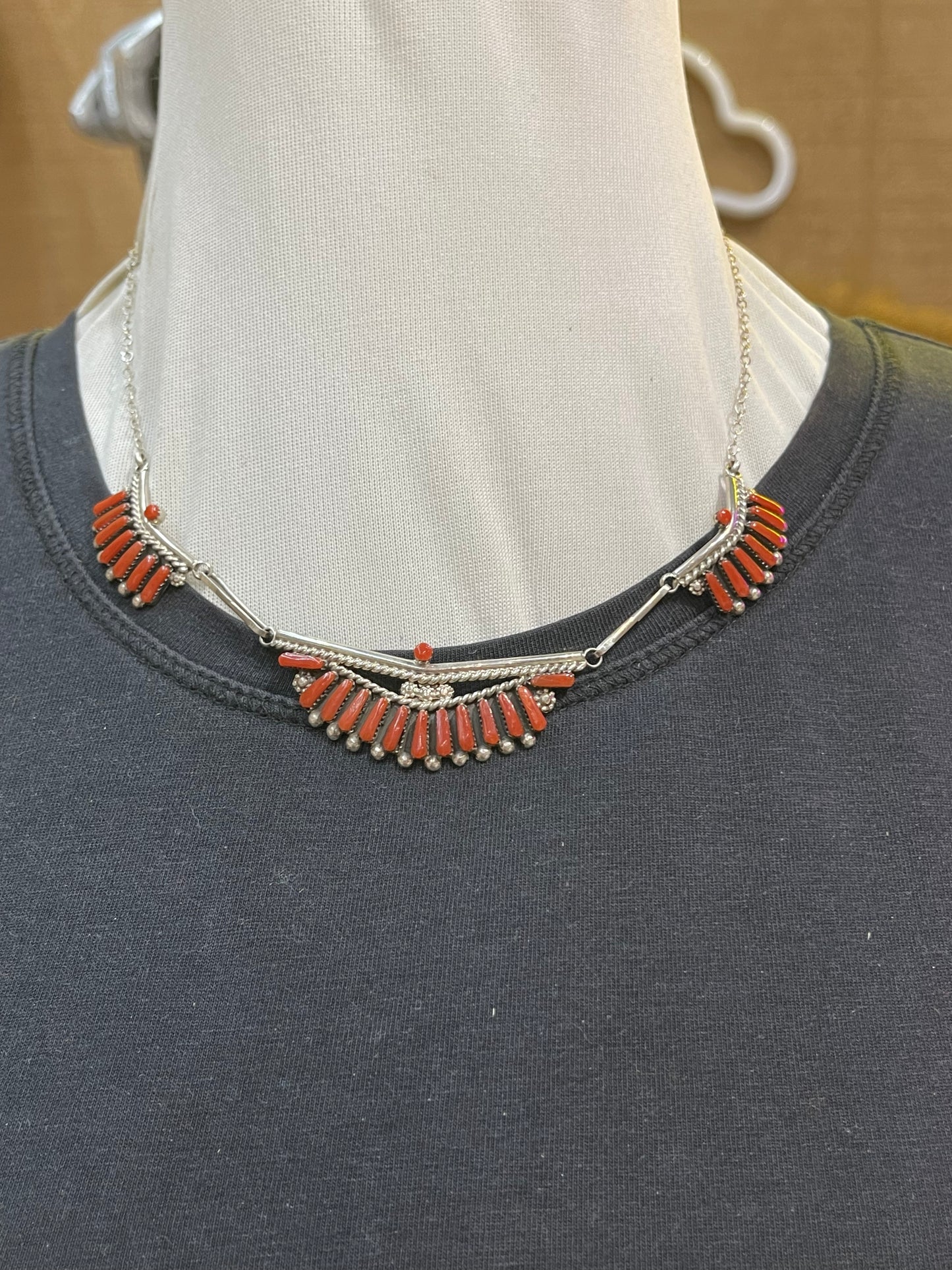 Red Coral Necklace and Earring Set by Jeremy Neha, Zuni