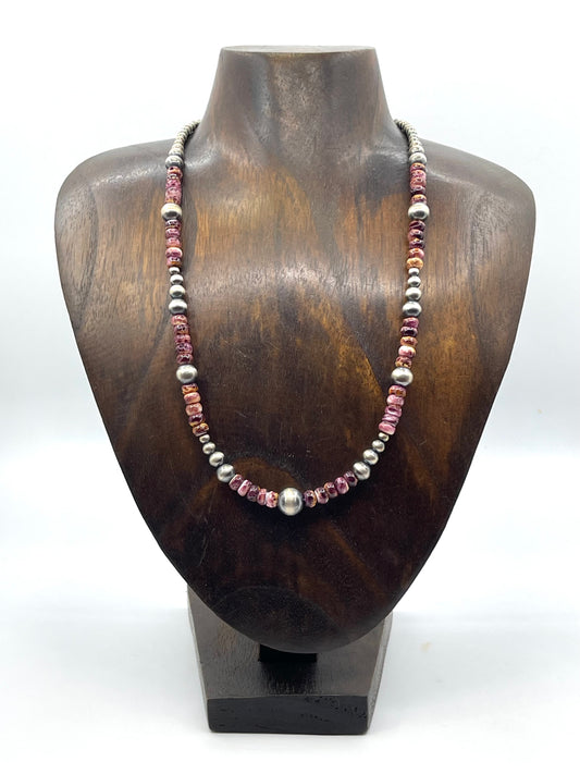 19" Purple Spiny Oyster & Navajo Style Pearls Necklace