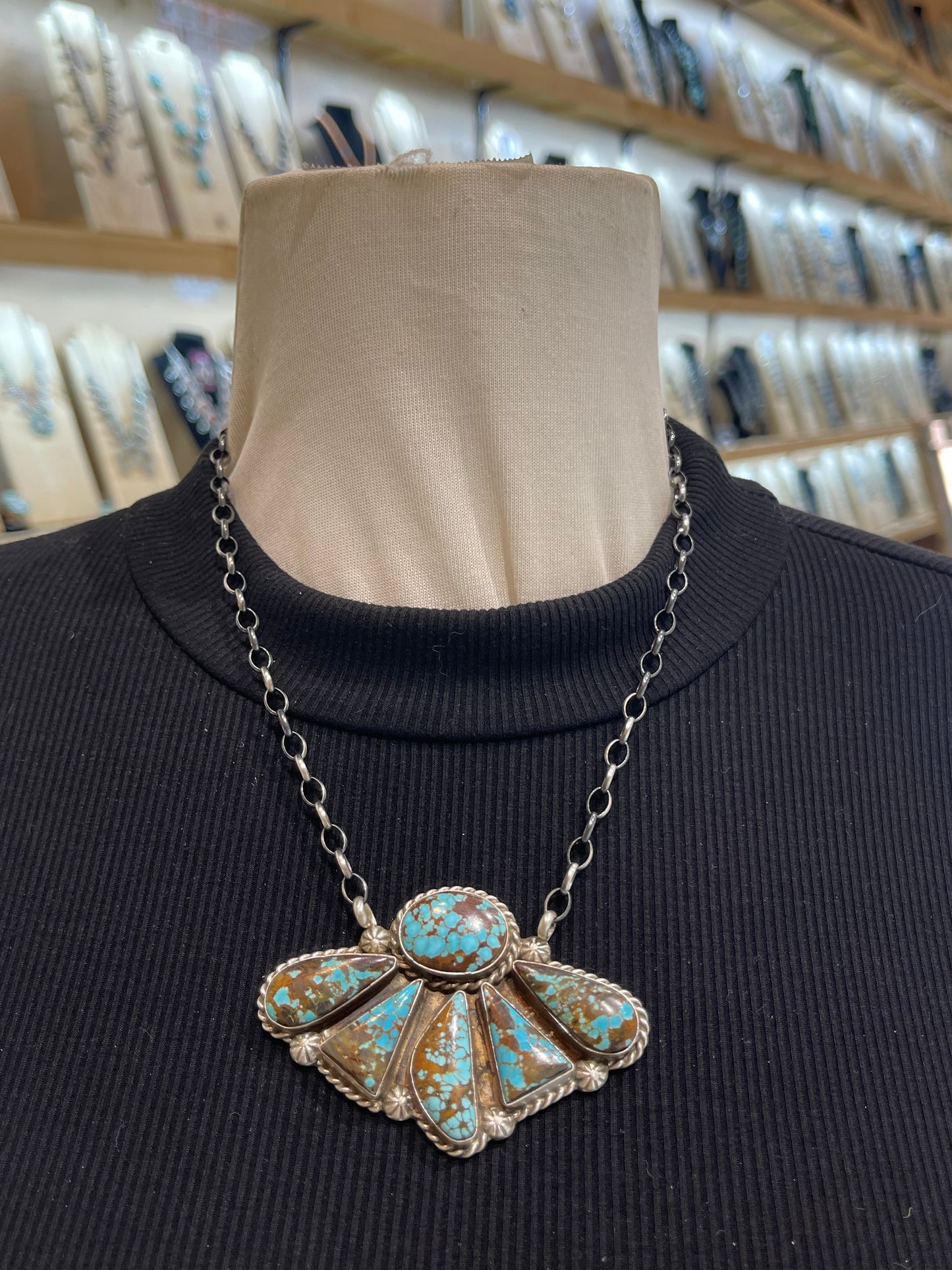 19" #8 Turquoise Half Cluster Necklace by Augustine Largo, Navajo