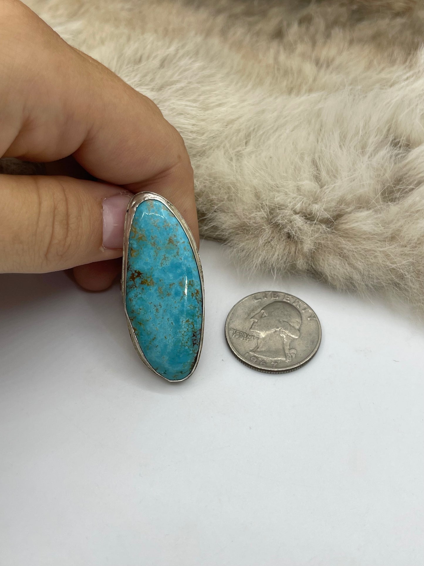 7.5 #8 Turquoise Ring by Carrie Cannon, Kiowa