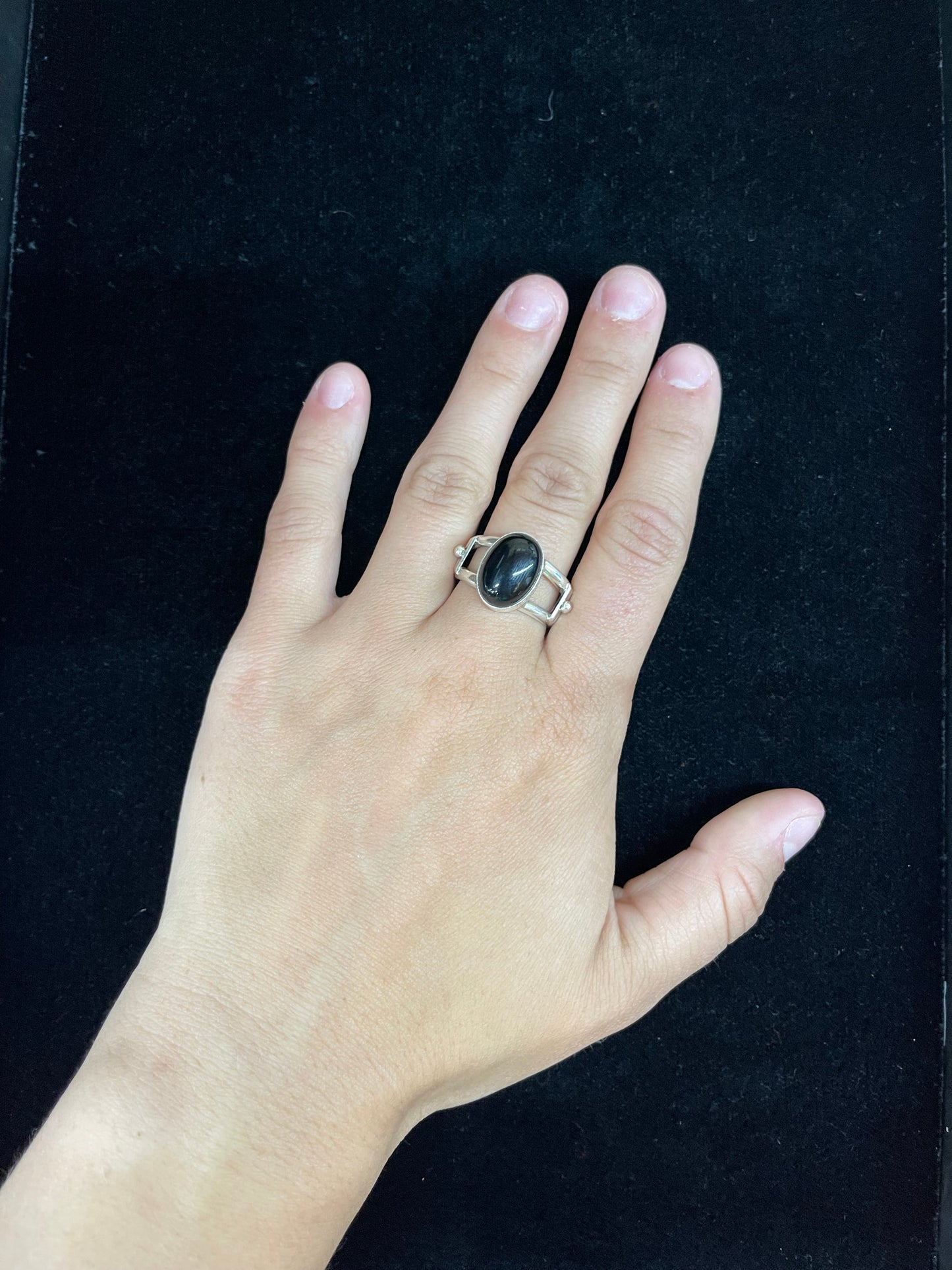 Oval Black Onyx Ring by Hiram Largo, Navajo