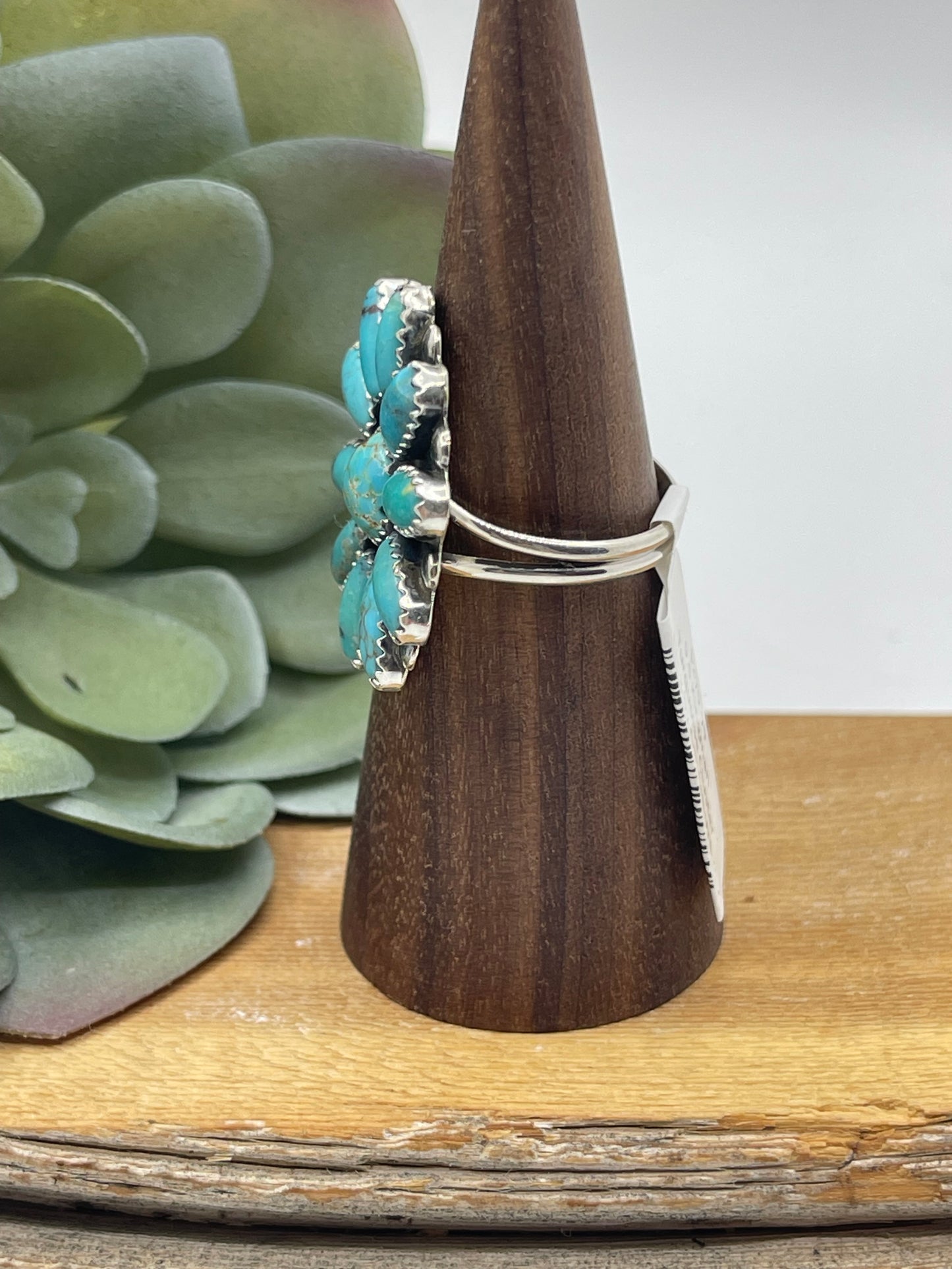 7.0 Kingman Turquoise Cluster Ring by Cordell Wilson, Navajo