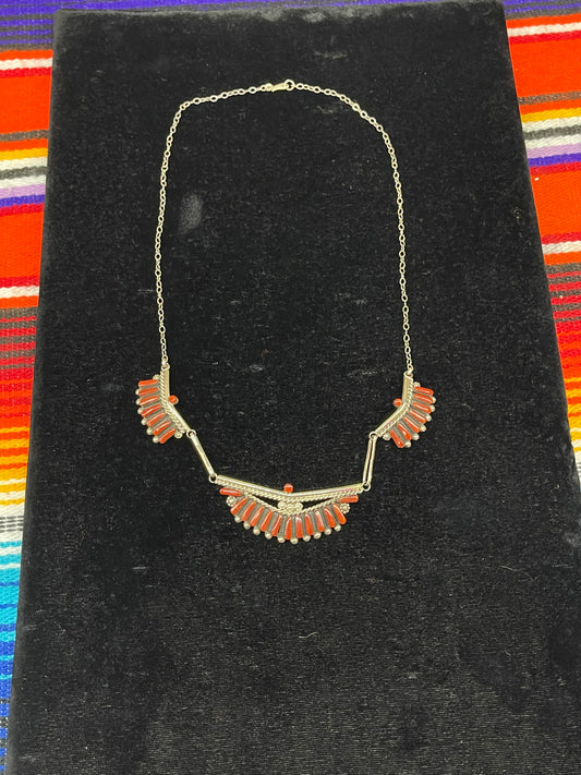 Red Coral Necklace and Earring Set by Jeremy Neha, Zuni