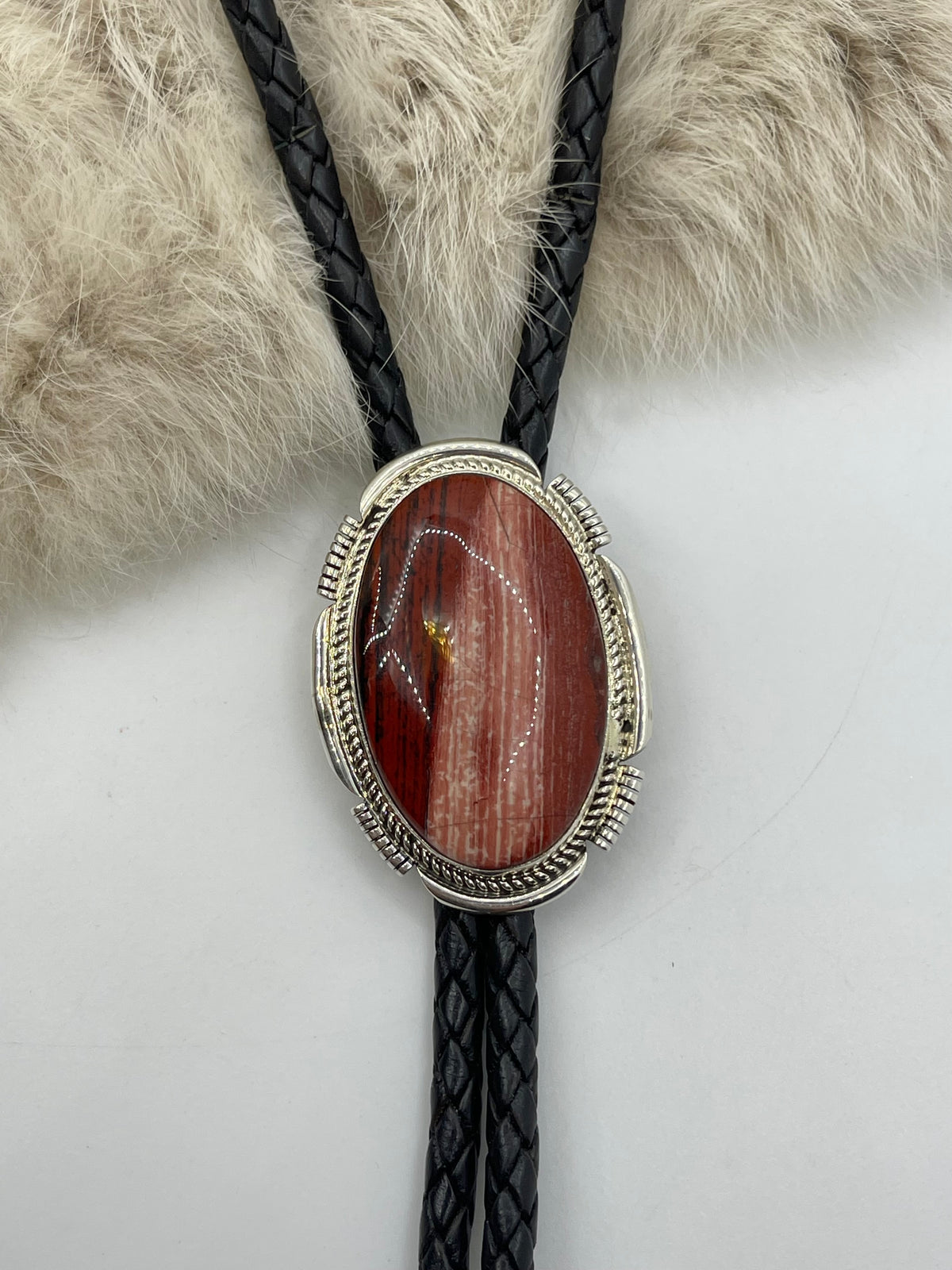 Red Jasper Bolo Tie by Joelias Draper, Navajo