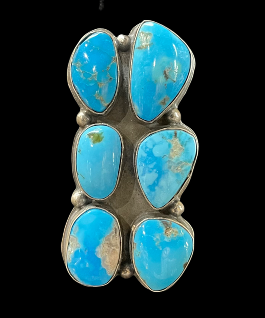 13.0 6 Stone Kingman Turquoise Ring by Gilbert Nez, Navajo