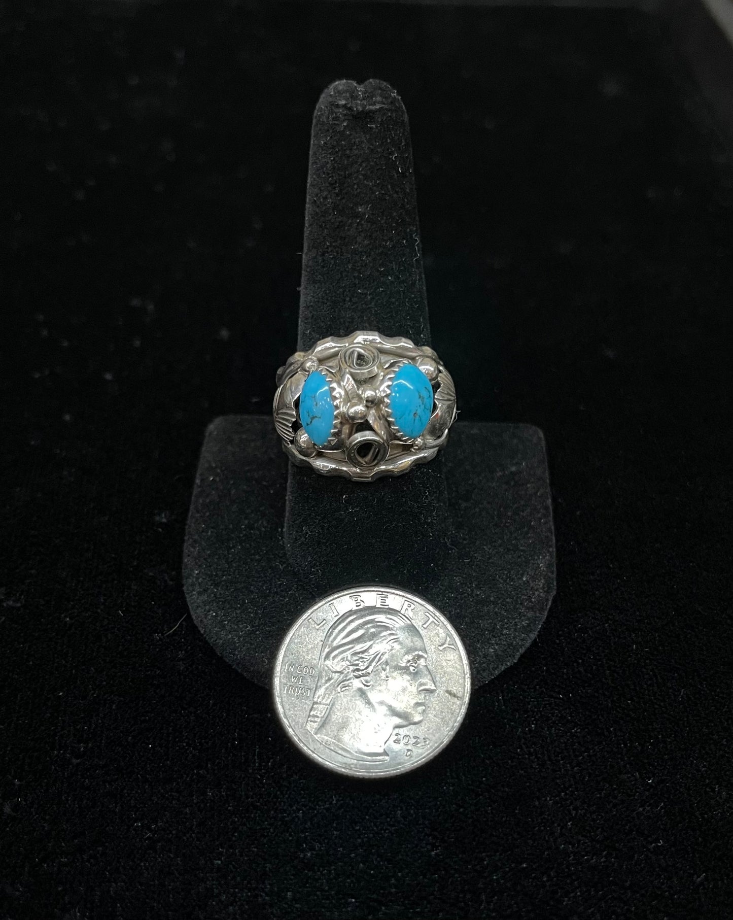 2 Stone Sleeping Beauty Turquoise Ring by Max Calliditto, Navajo