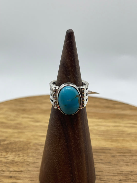 9.0 Turquoise 3 Row Band Ring by Thomas Yazzie, Navajo