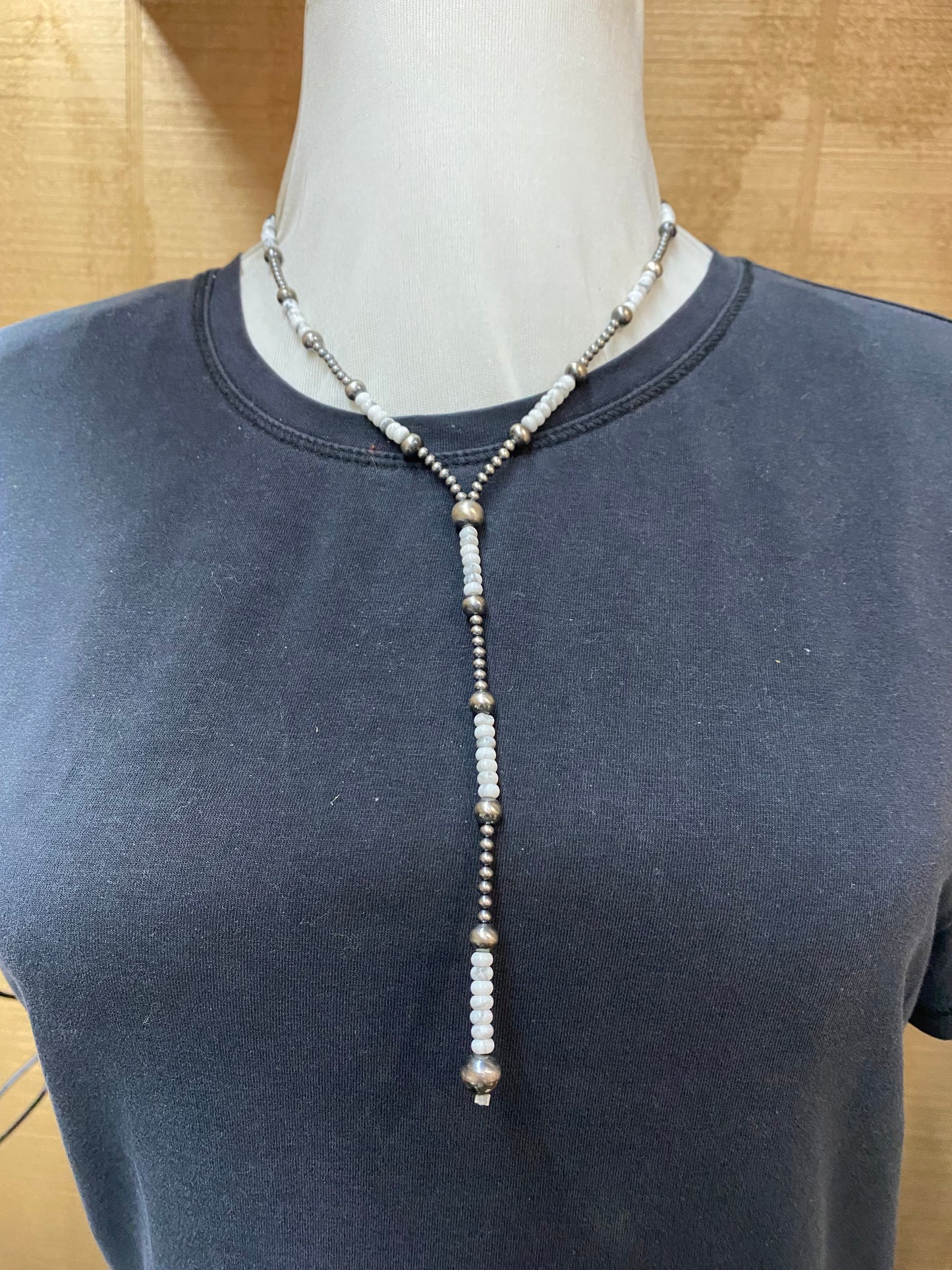 Howlite and Navajo Pearl Lariat Style Necklace