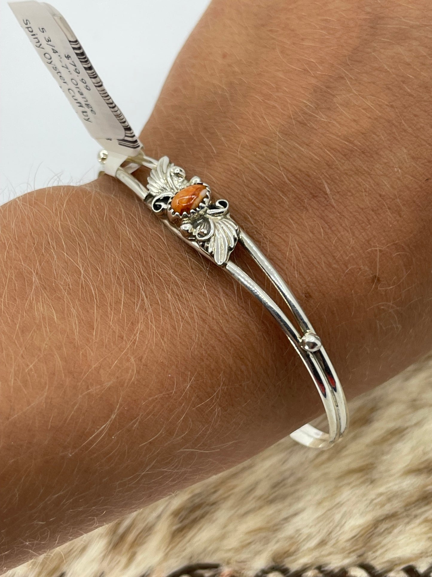 5 3/4"-7" Orange Spiny Oyster Cuff by Judy Largo, Navajo