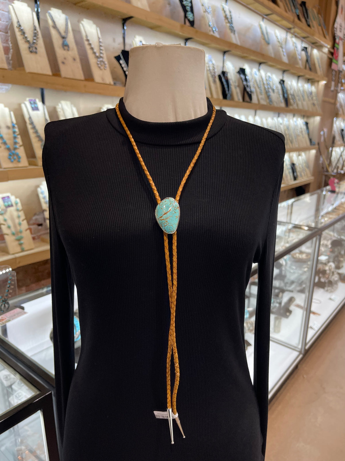 #8 Turquoise Bolo Tie by Carrie Cannon, Kiowa