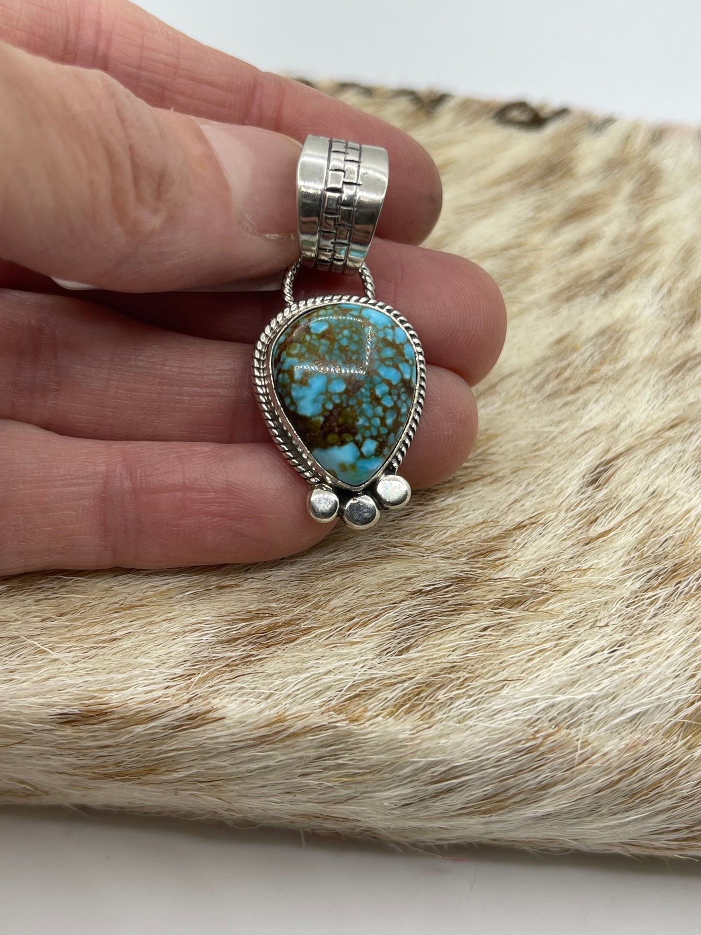 9.5mm Bale High Grade Kingman Web Turquoise Pendant