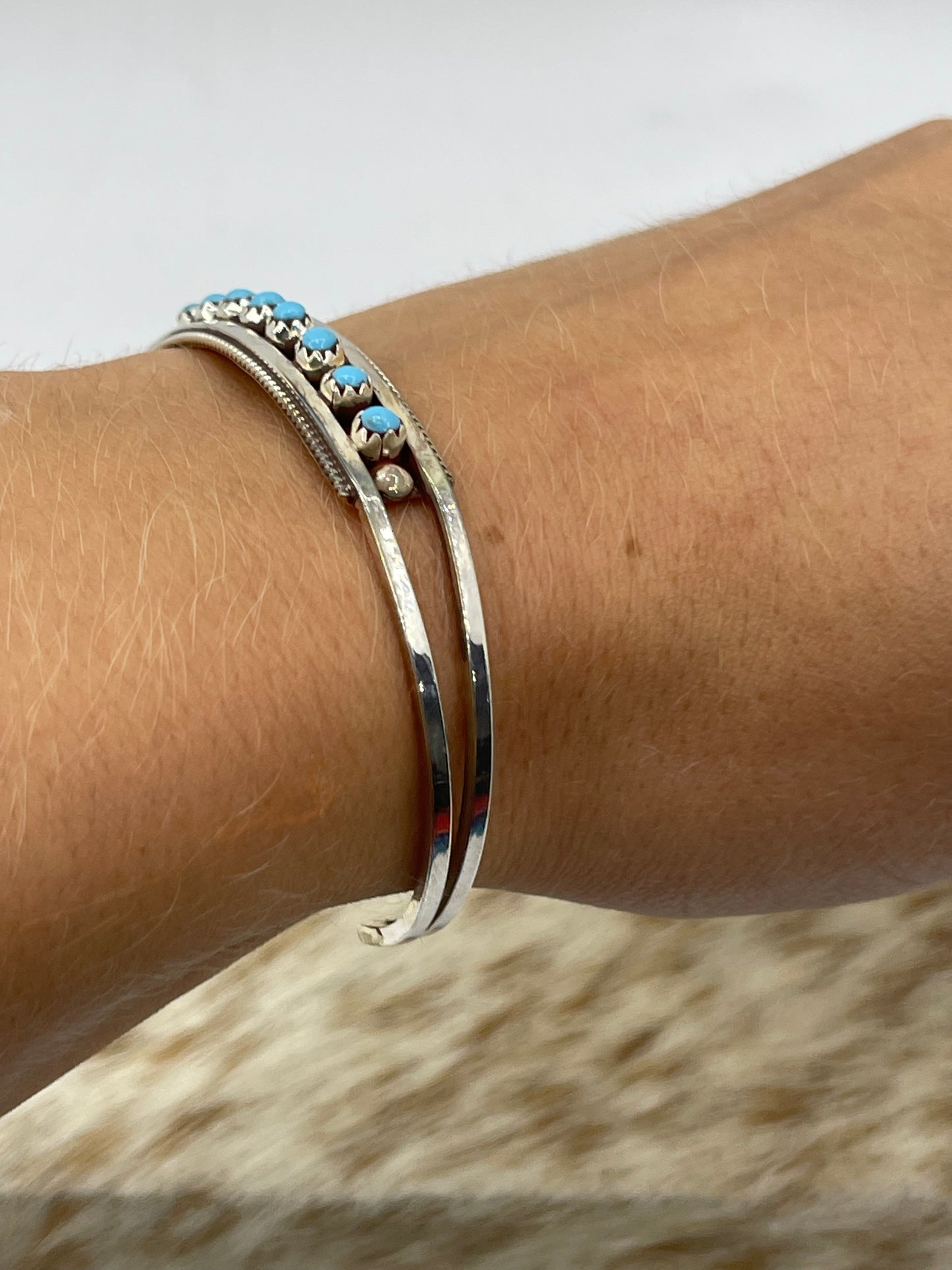 5 3/4"-7 1/4" 8 Stone Turquoise Snake Eye Cuff by Susie Livingston, Zuni