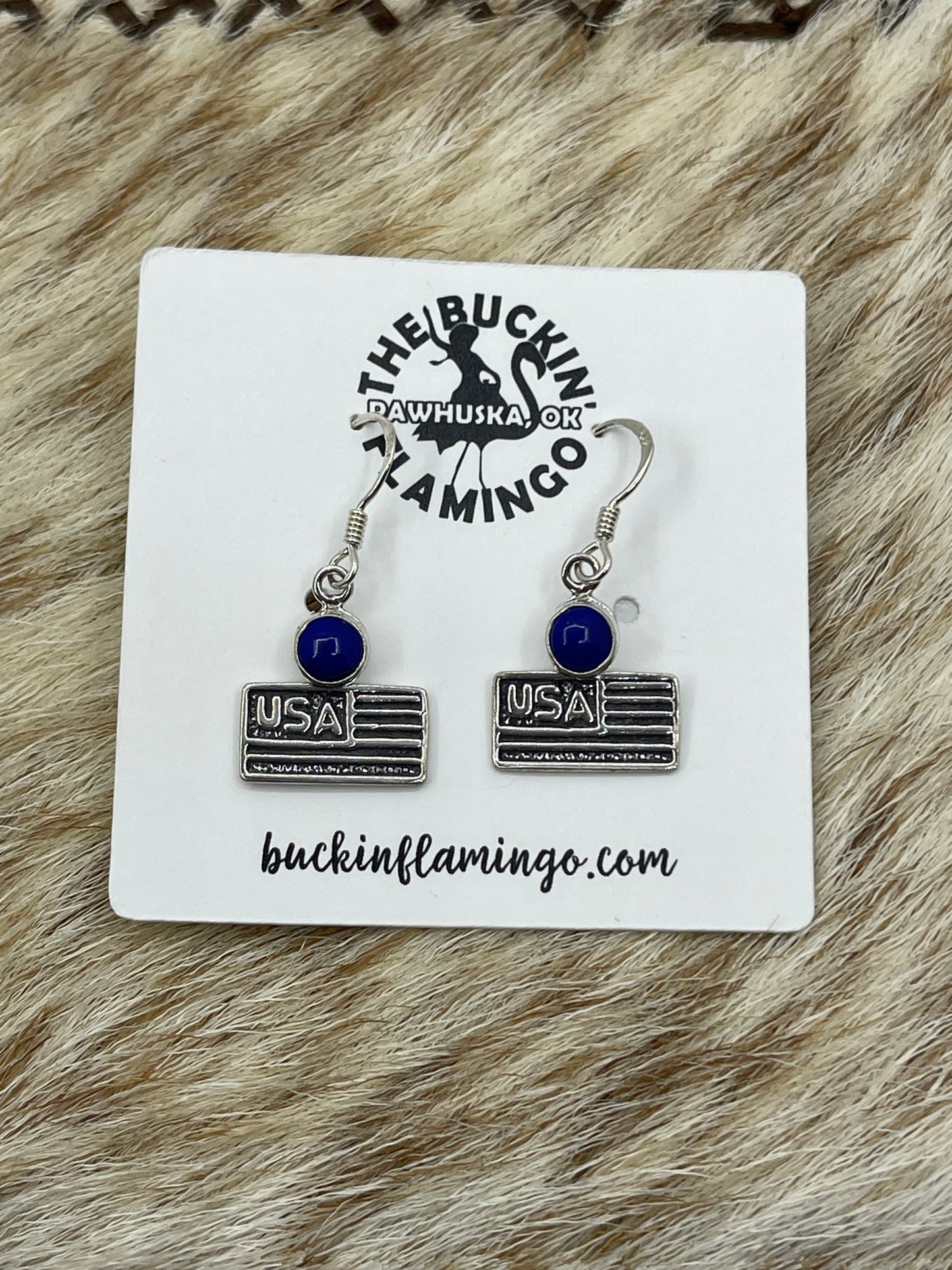 Lapis American Flag dangle Earrings