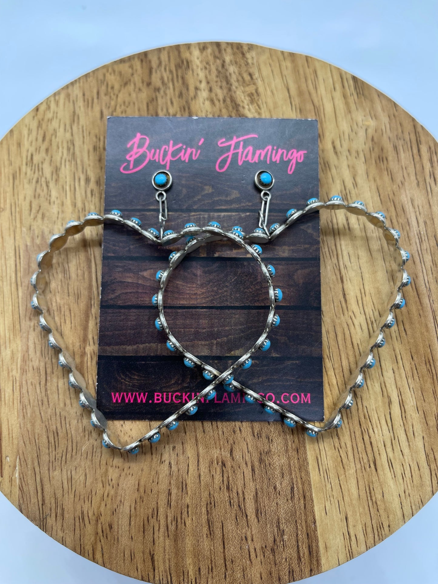Sleeping Beauty Turquoise Big Heart earrings by Zuni artist
