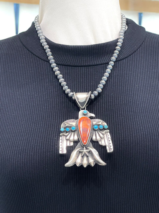20" Turquoise & Spiny Oyster Thunderbird Necklace