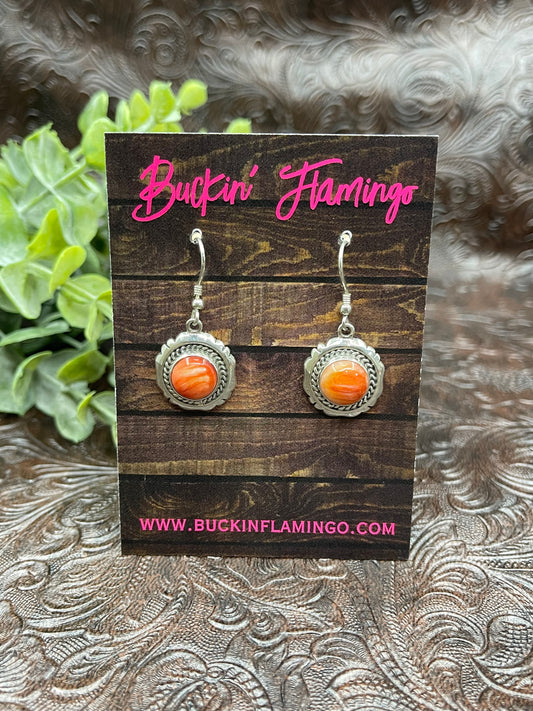 Round Dangly Red Spiny Oyster Earrings