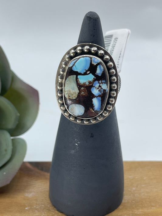 9.5 Golden Hills Mosaic Turquoise Oval Ring by Gilbert Nez, Navajo