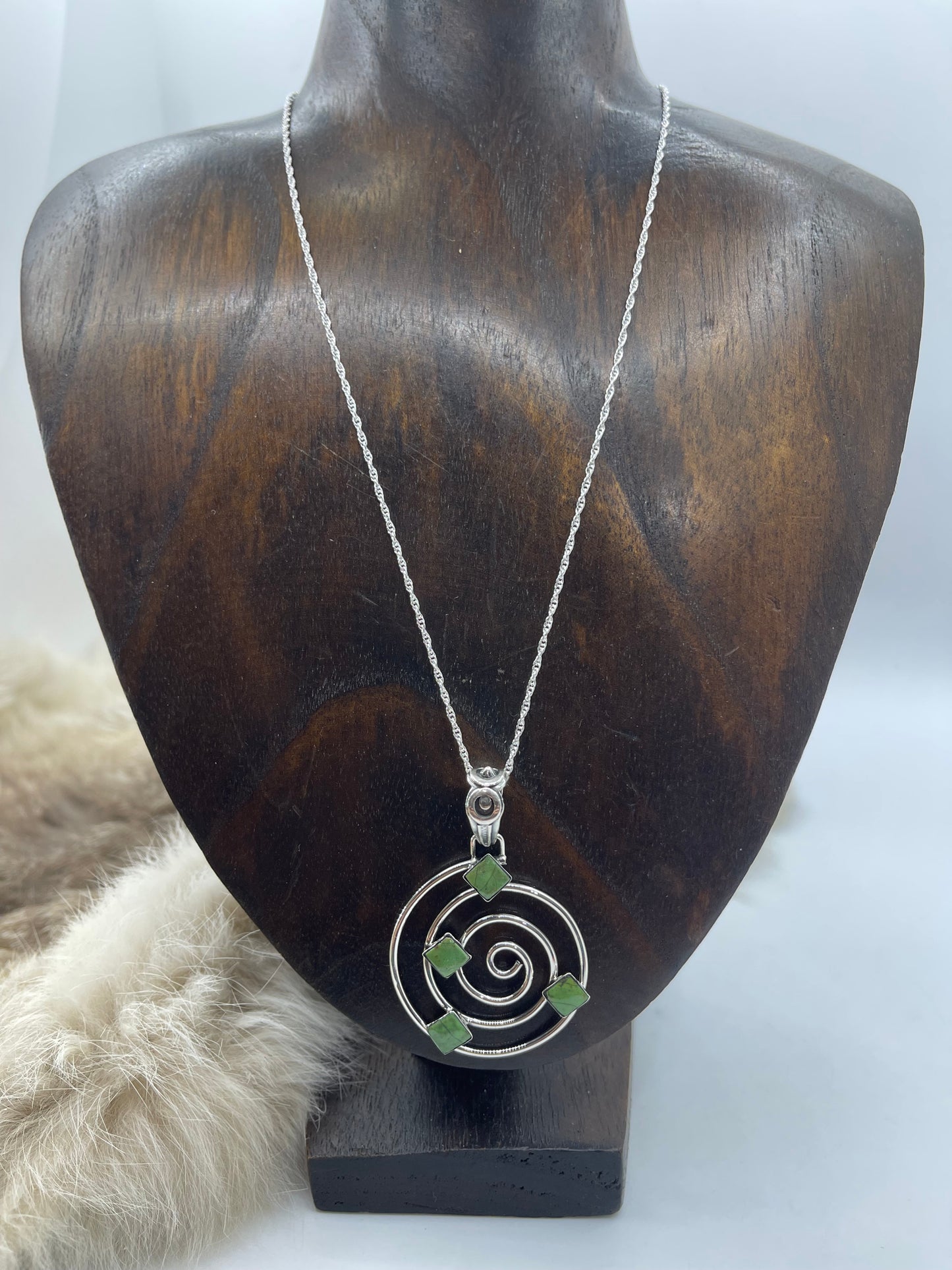 Spiral Pendant with Green Turquoise by David Lopez, Navajo