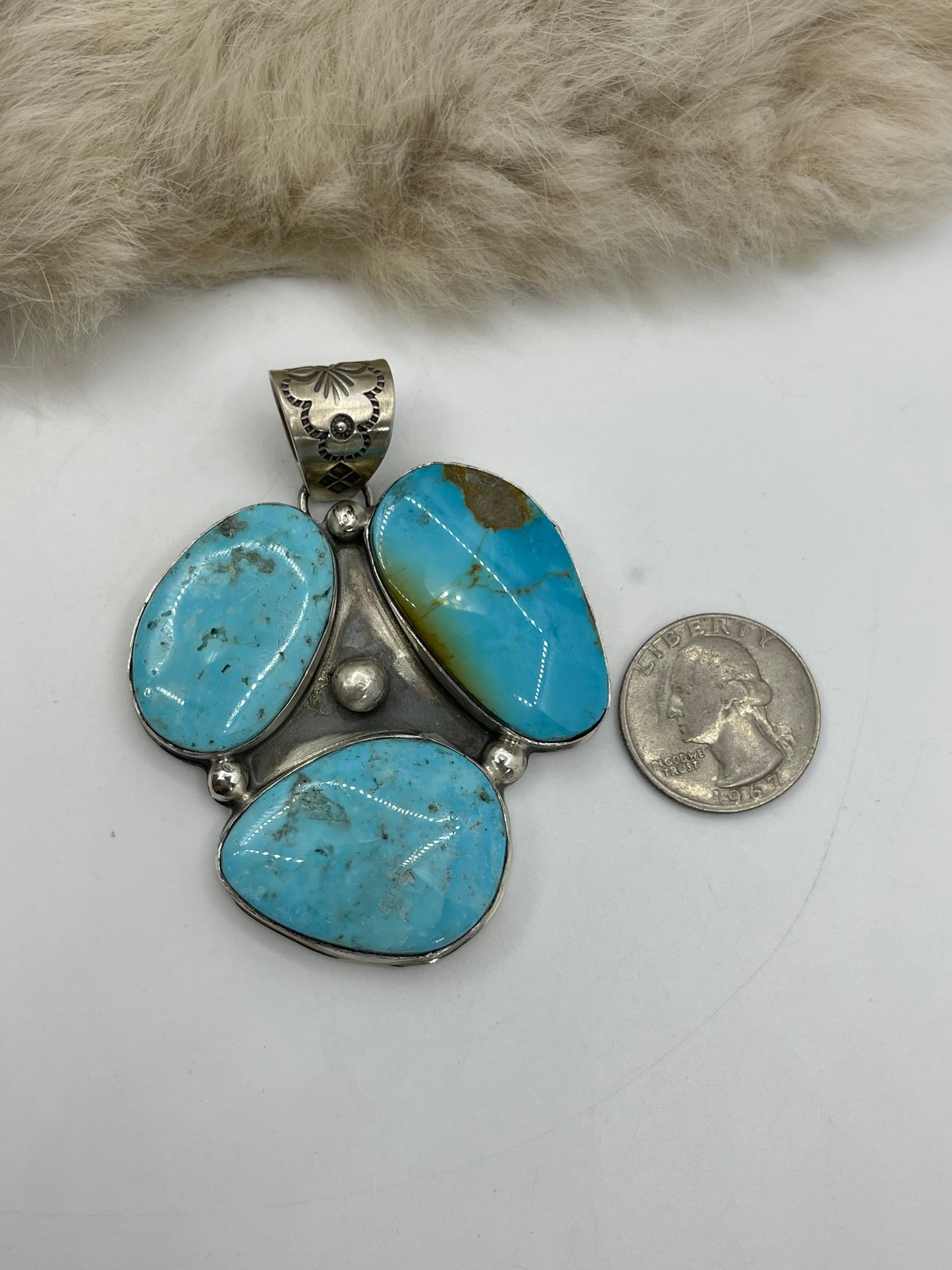 10.2mm Bail 3 Stone Kingman Turquoise Pendant