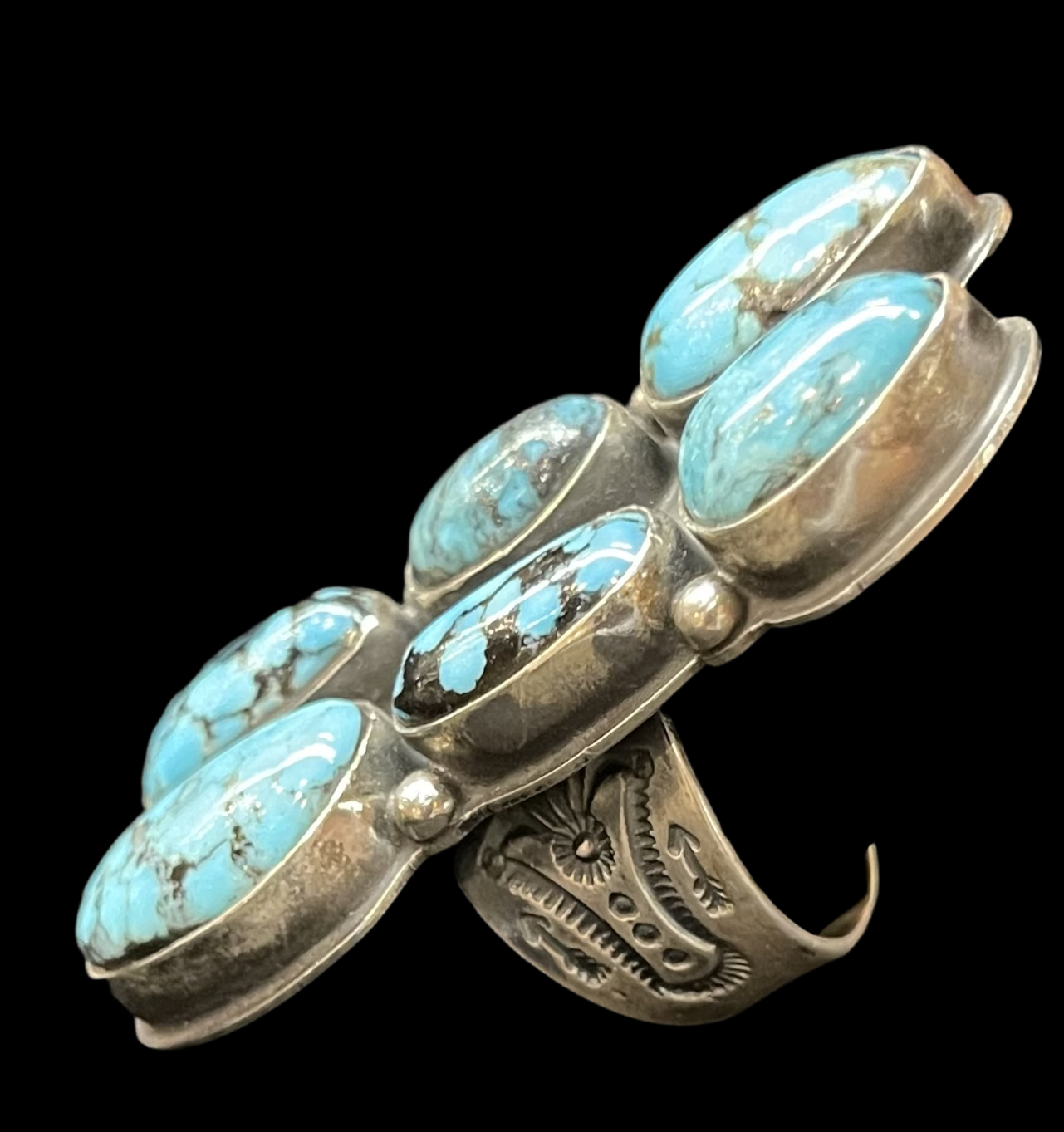 13.0 6 Stone Kingman Turquoise Ring by Gilbert Nez, Navajo