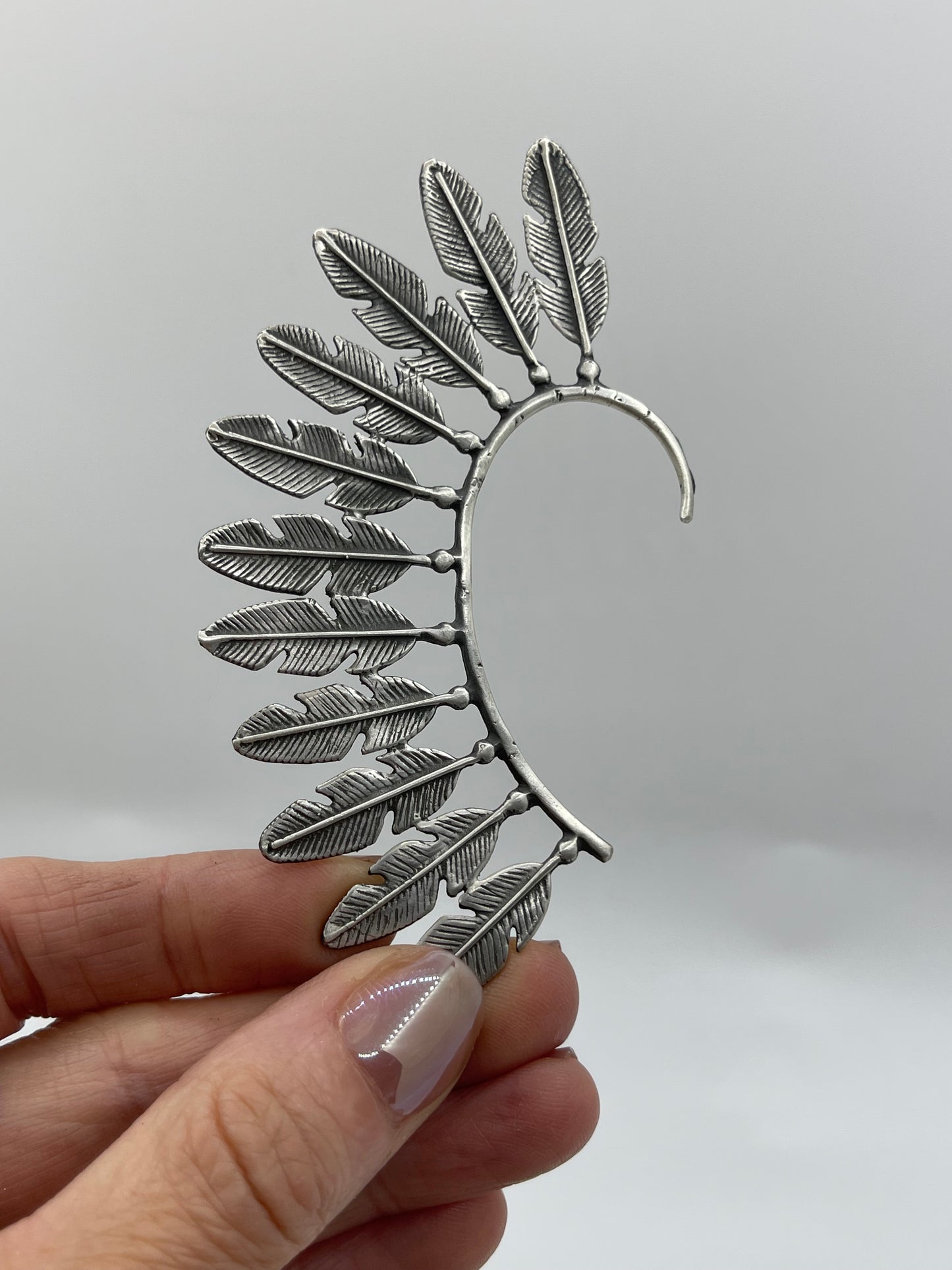 Sterling Silver Feather Ear Hanger Cuff, Navajo Made