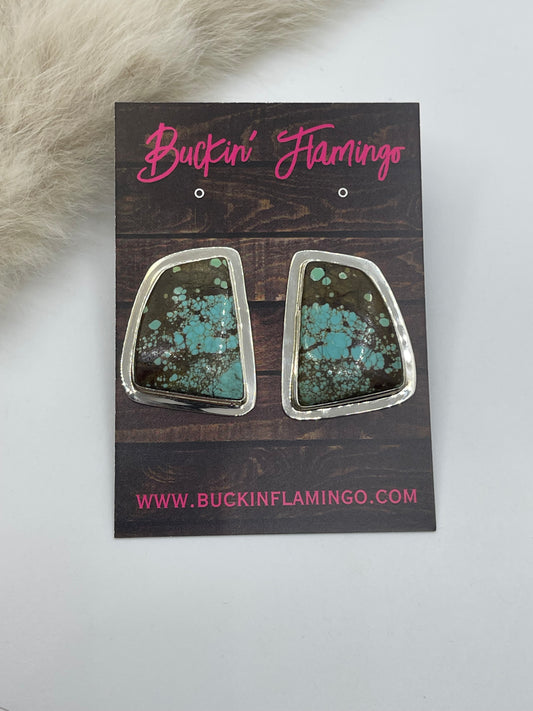 #8 Turquoise Post Earrings by Marie Jackson, Navajo
