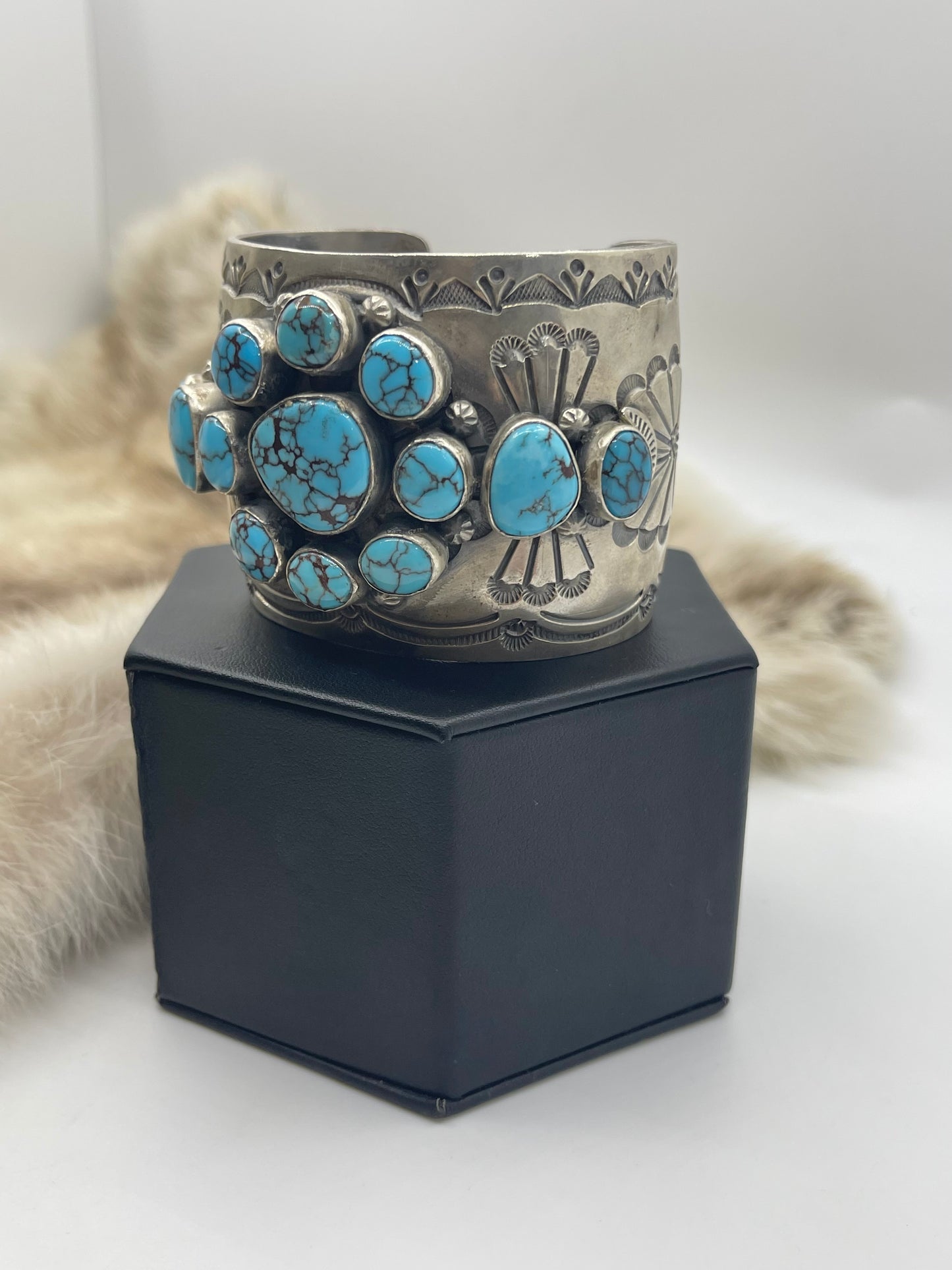6.75" Egyptian Turquoise Cluster Cuff by John Nelson, Navajo
