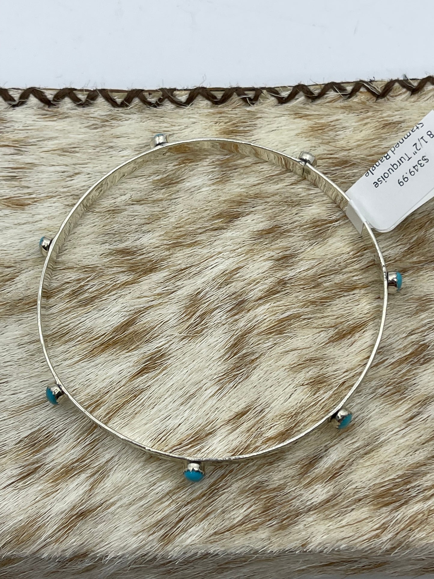 8 1/2" Turquoise Stamped Bangle by Phyllis Smith, Navajo