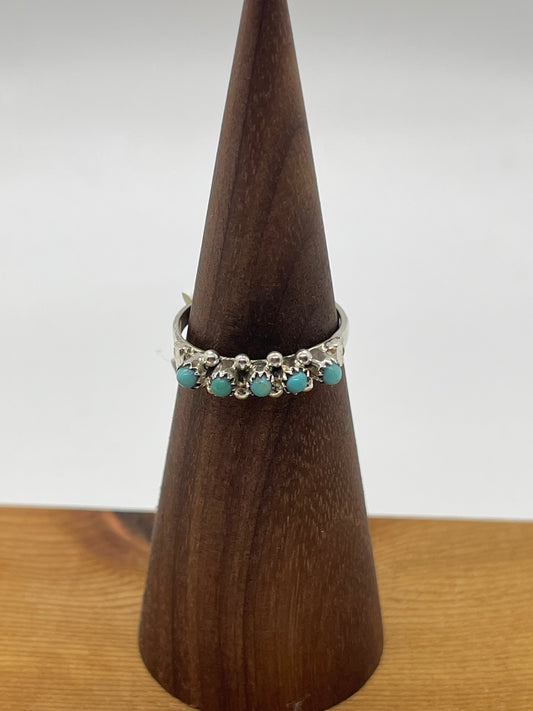 7.0 5 Stone Turquoise Ring by Stephen Haleo, Zuni