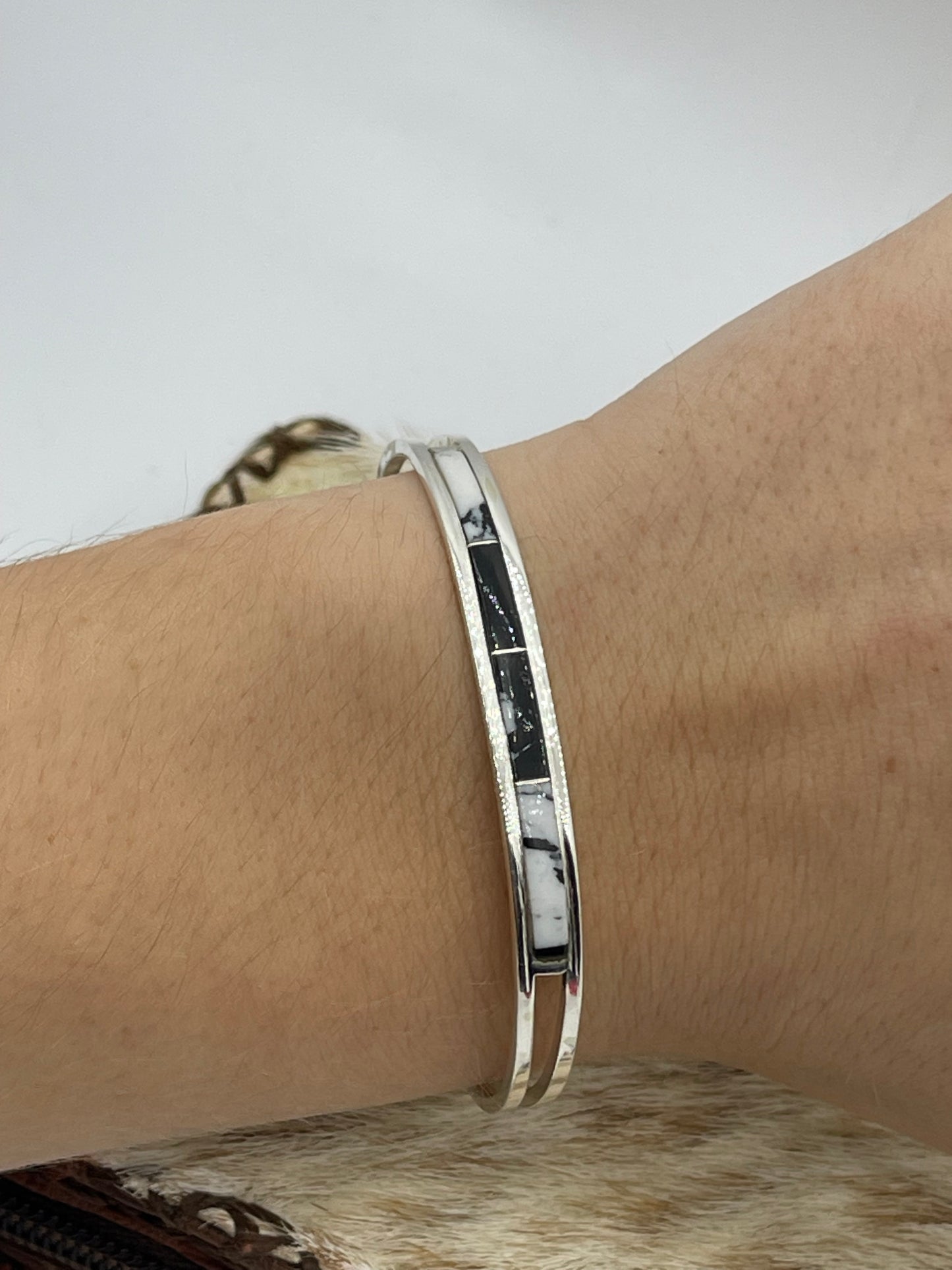 White Buffalo Inlay Stacker Cuff by Jamie Johnson, Navajo