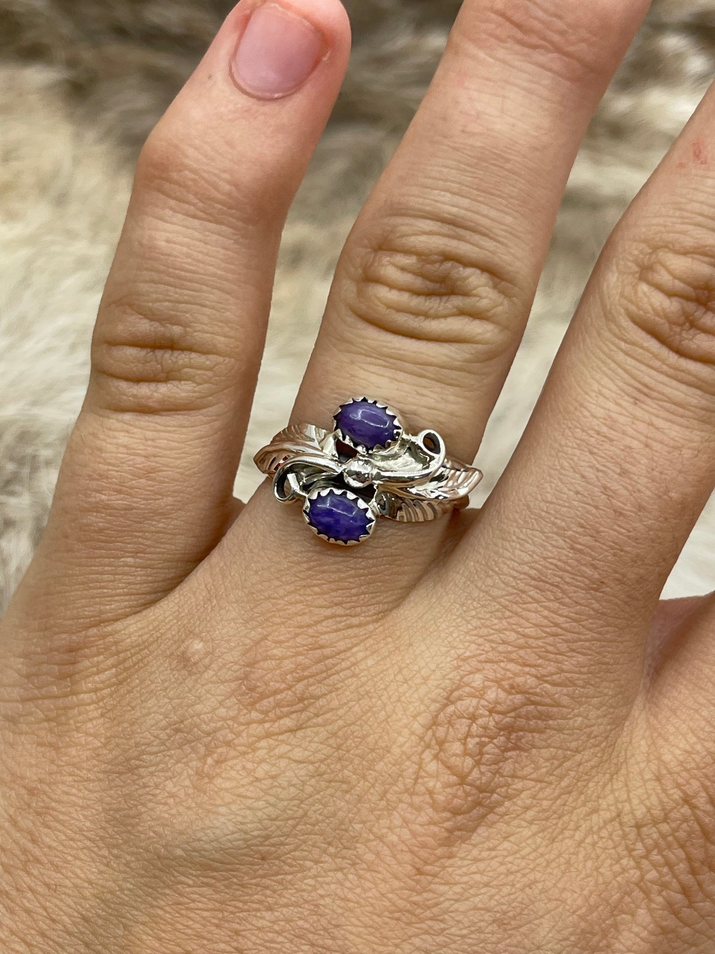 8.0 2 Stone Charoite Ring by Harry B. Yazzie, Navajo