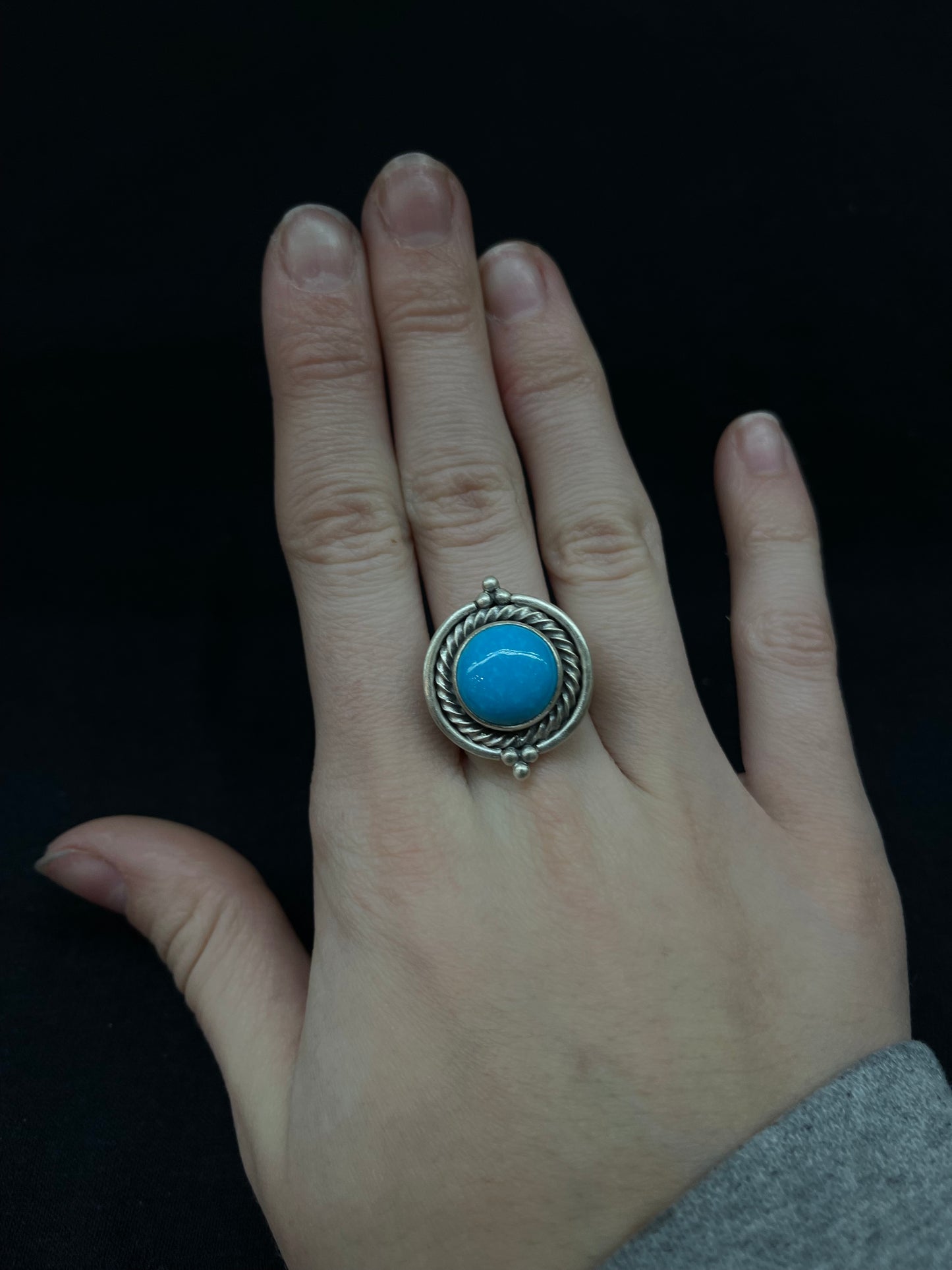 Adjustable Sleeping Beauty Turquoise Circle Ring